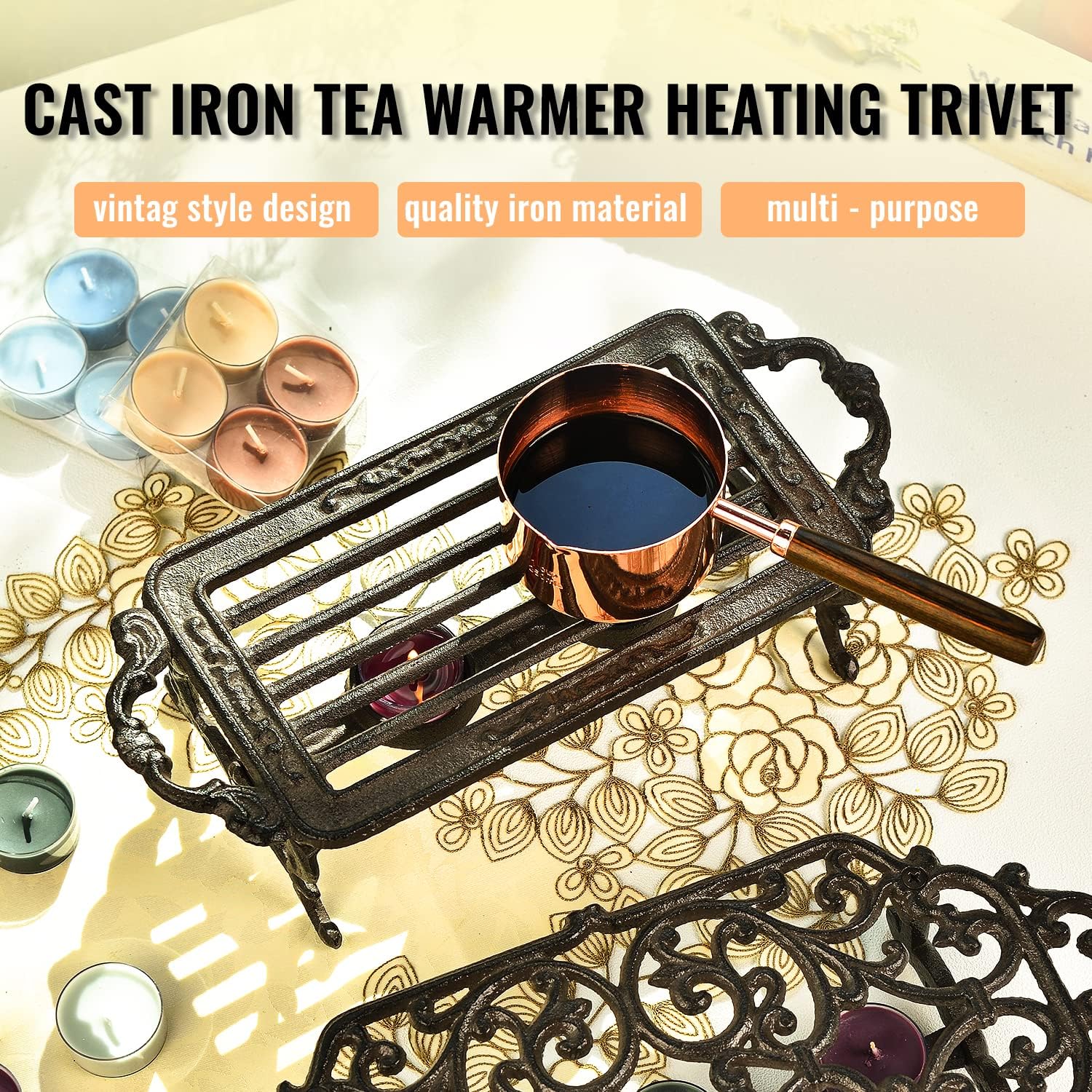 Sungmor Heavy Duty Cast Iron Teapot Dish Warmer Stable Holder for Tealight Stand | Tealight Warmer Decorative Stove for