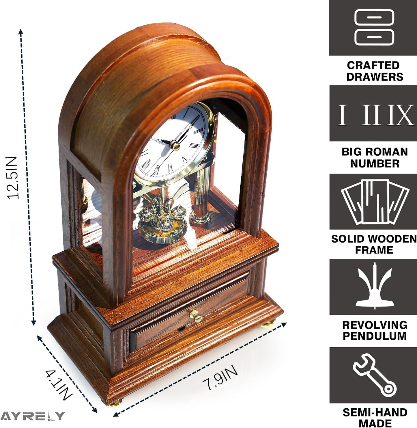 AYRELY® Wooden Table Anniversary Clock, Antique Shelf Clocks, Revolving Pendulum Mantel Clocks, Desk Grandfather Clock