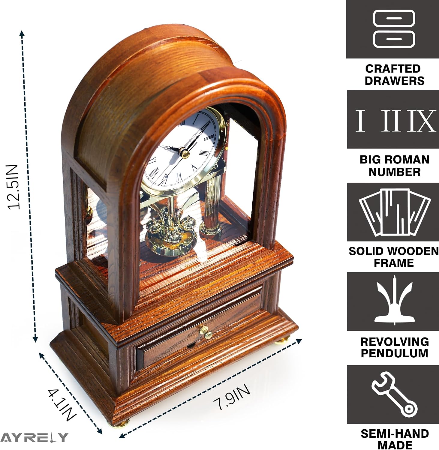 AYRELY® Wooden Table Anniversary Clock, Antique Shelf Clocks, Revolving Pendulum Mantel Clocks, Desk Grandfather Clock