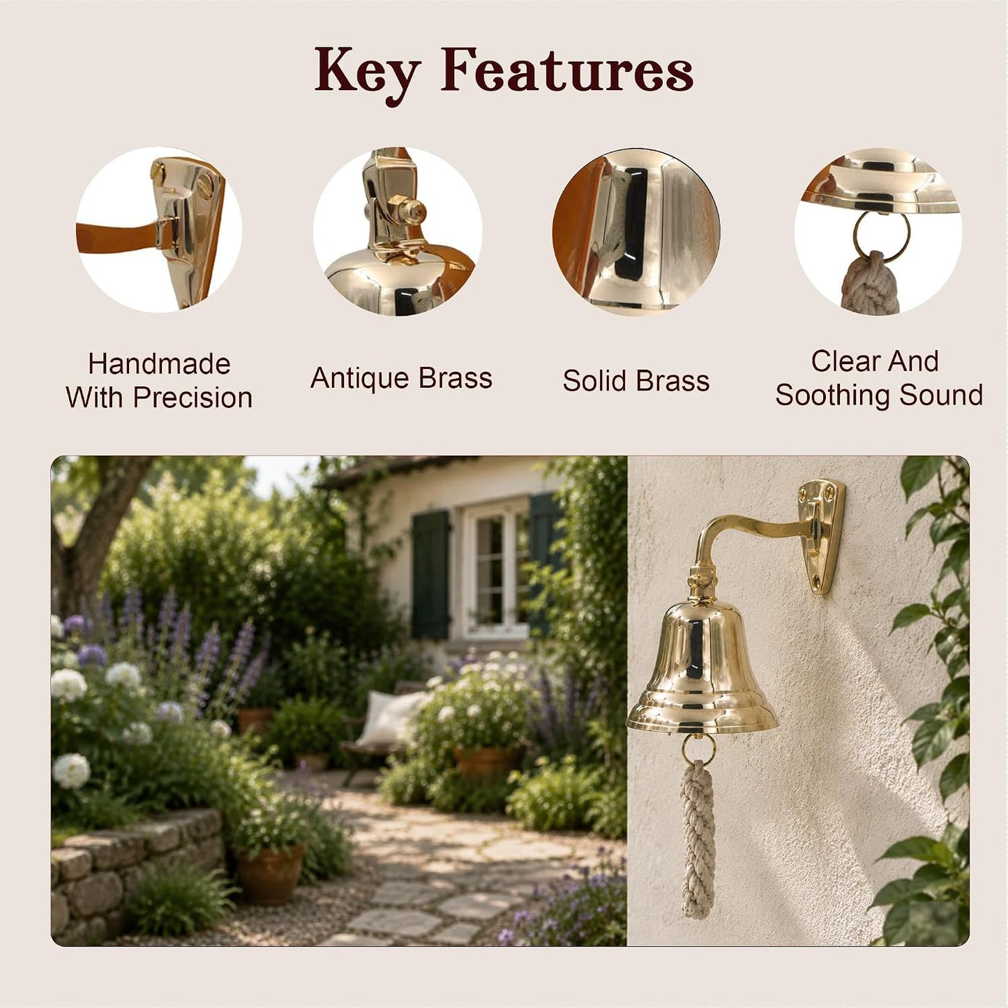 THDC Solid Brass Ship Last Orders Pub Door School Dinner Reception Home Decor Wall Mountable Bell (4")