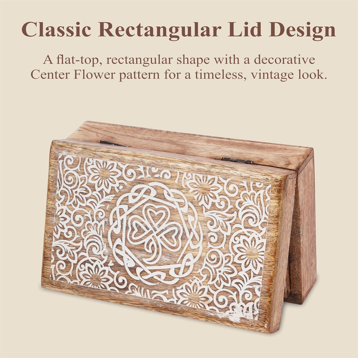 Mango Wood Jewelry Box / Center Flower Des