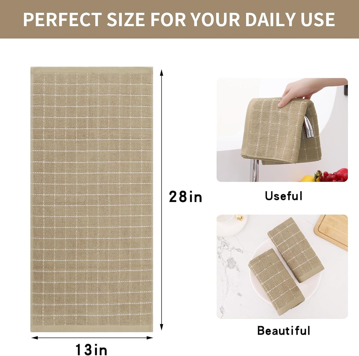 Homaxy 100% Cotton Terry Kitchen Towels, 8 Pack, Tan | Ultra Soft and Absorbent Dish Towels for Kitchen, Suitable for