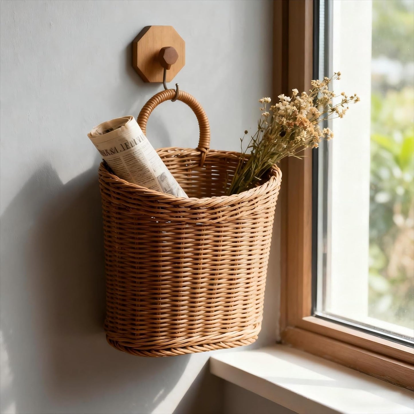 Handmade Rattan Hanging Wall Baskets / A