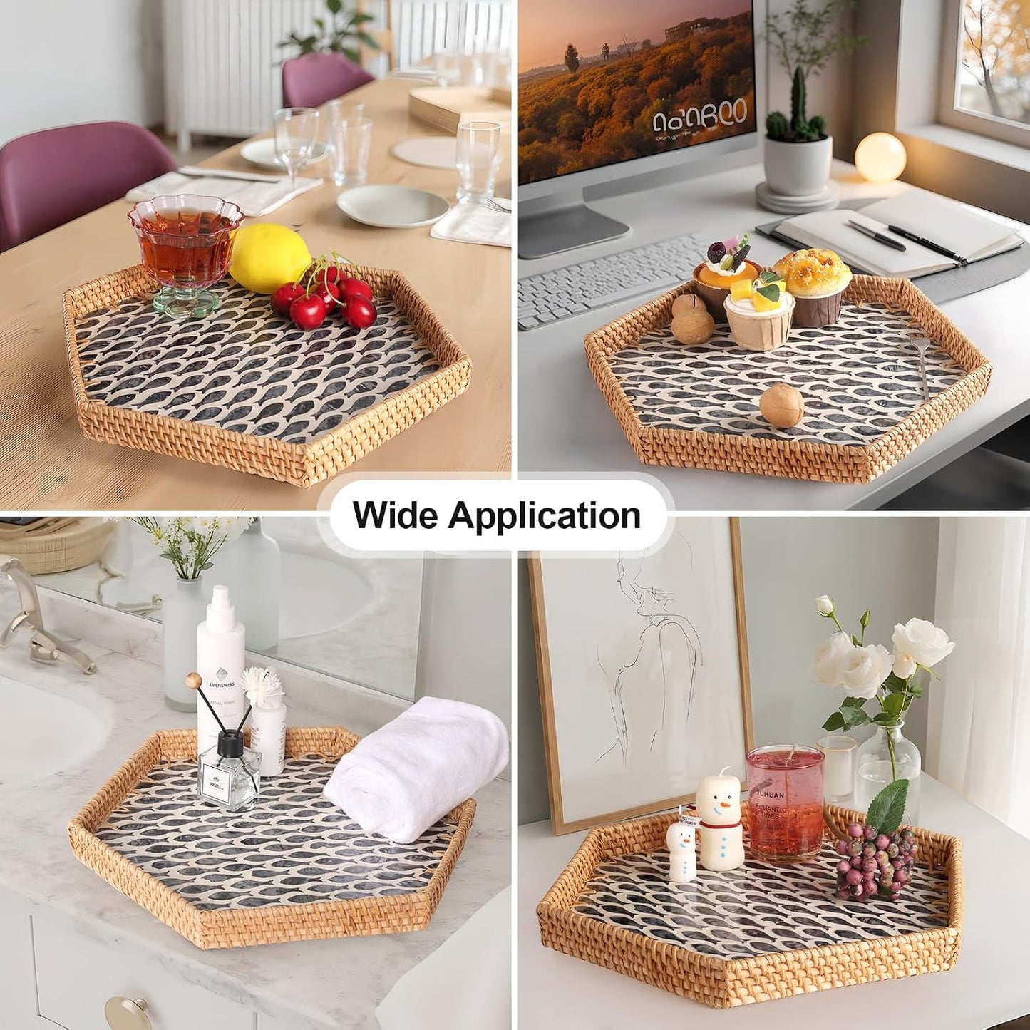 Hexagon Rattan Tray / Little Blackfish
