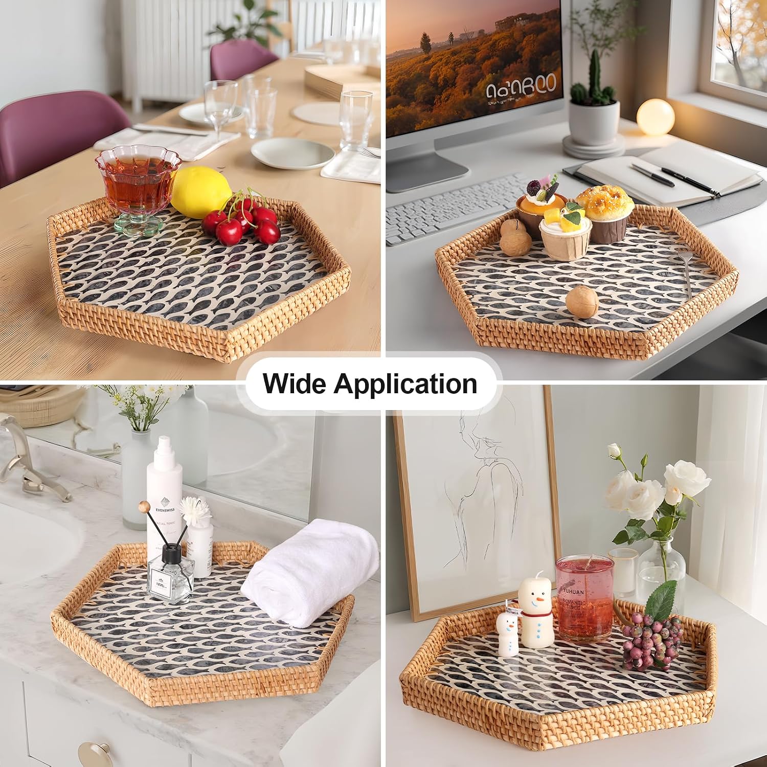 Hexagon Rattan Tray / Little Blackfish