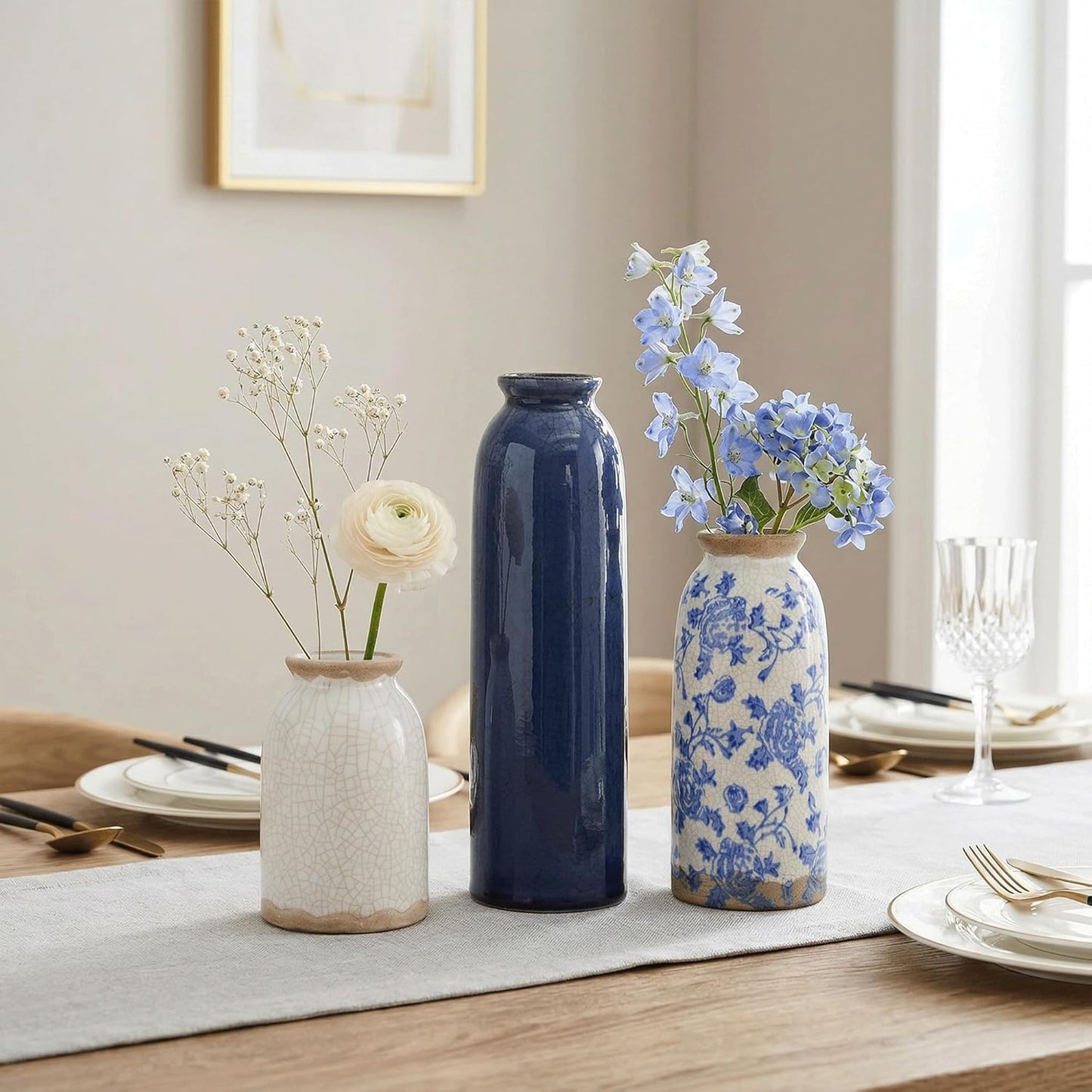 Vintage Ceramic Vase / Vintage- Blue / Set of 3