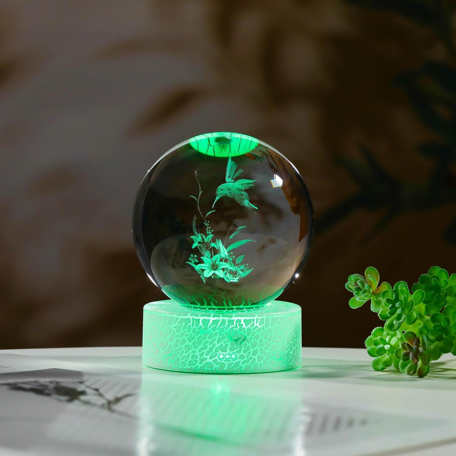 Hummingbird Figurines Decor Glass Animals Figurine Hummingbird / 80mm-hummingbird with Lily