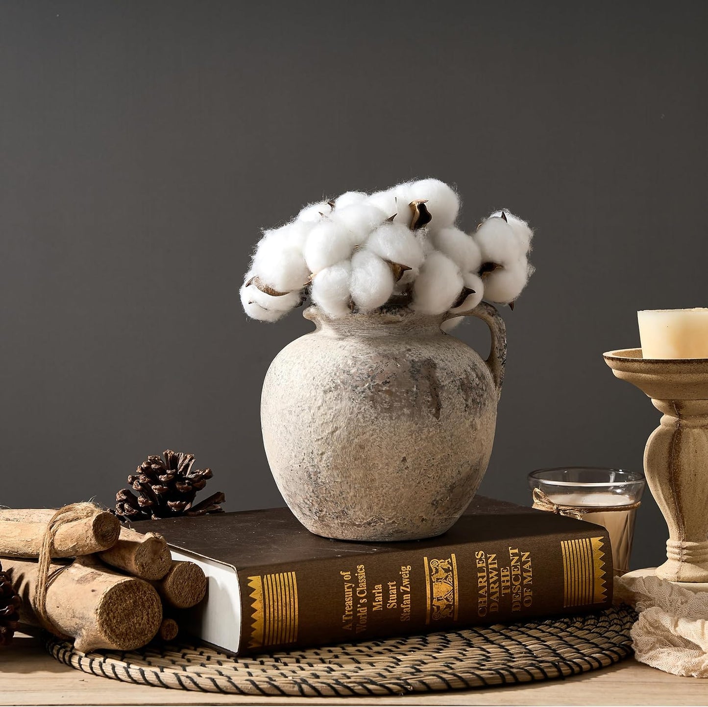 Rustic Vase / Farmhouse Ceramic Vase Boho Decor Decorative Vase / Gray- 5.6 / 5.6 Inch