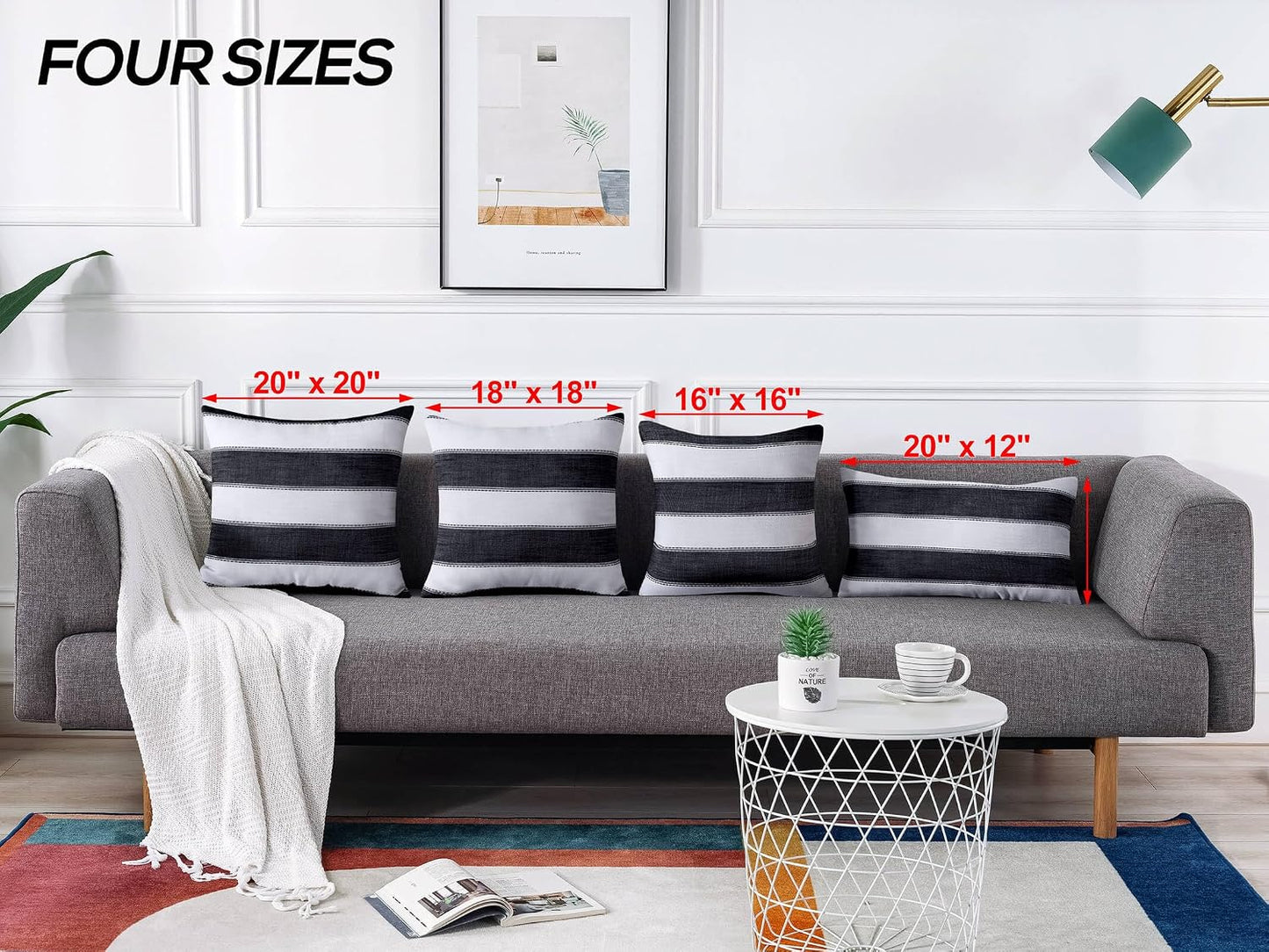 Farmhouse Stripe Check Throw Pillow Covers Set Case Cotton Linen / 18 x 18 / Black / Set of 2