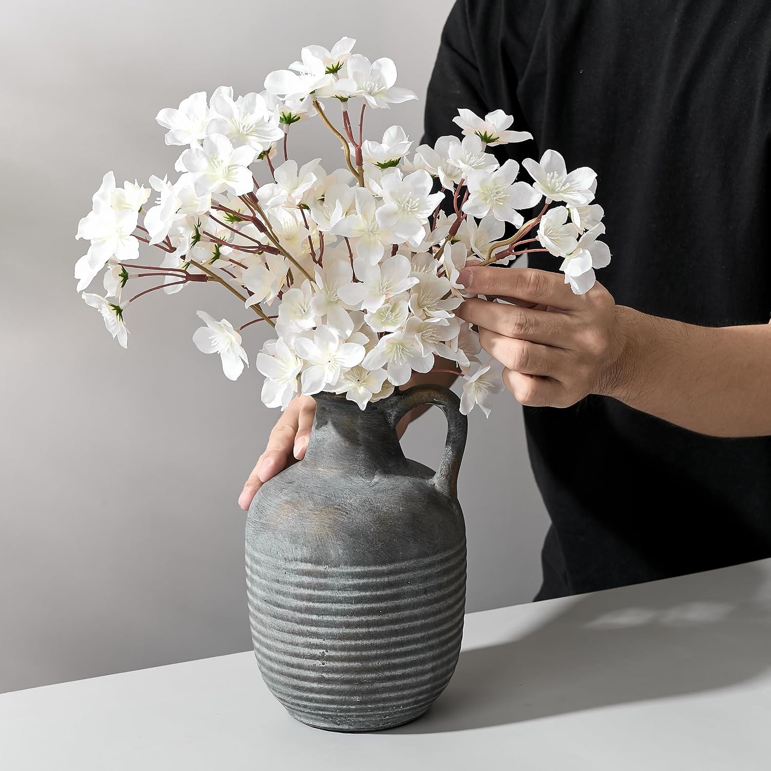 Rustic Ceramic Farmhouse Flower Vase / 19439-black Bronze