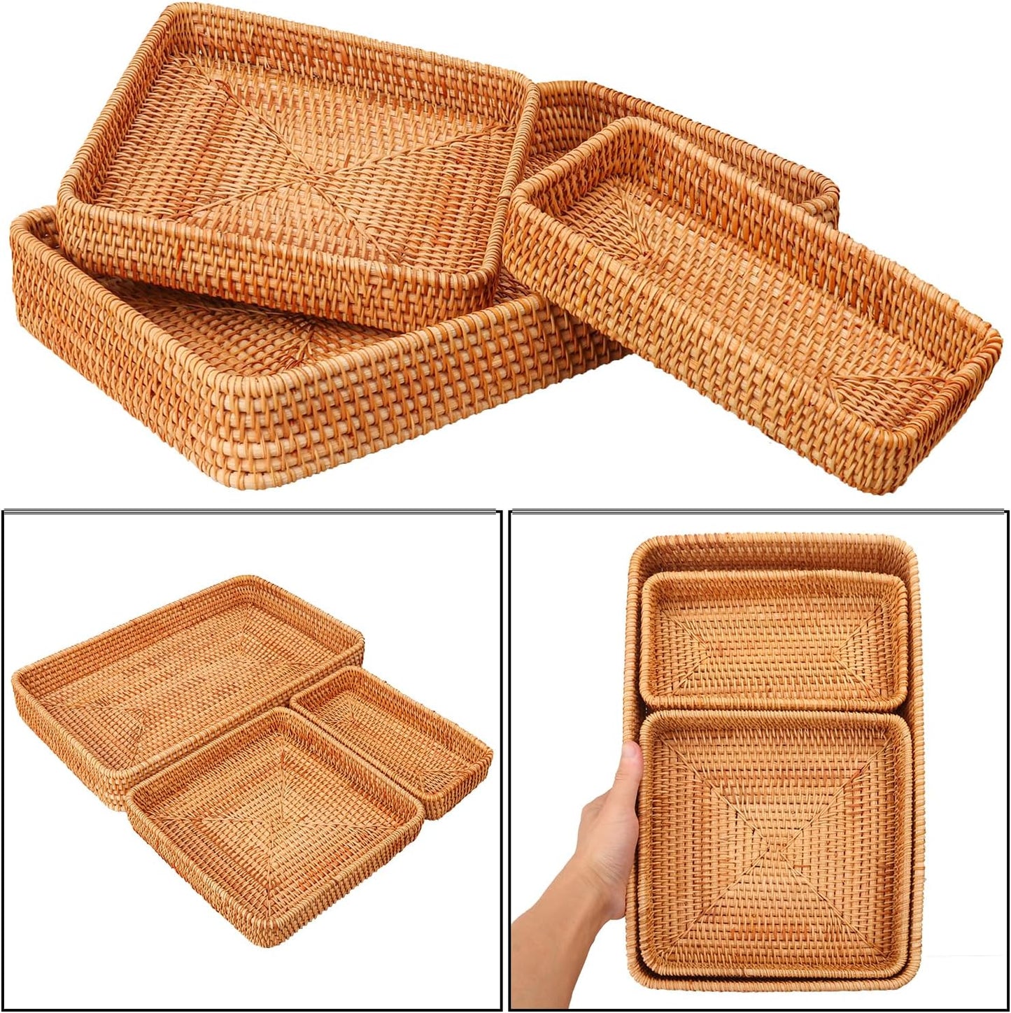 Handwoven Rattan Serving Tray / Set of 3