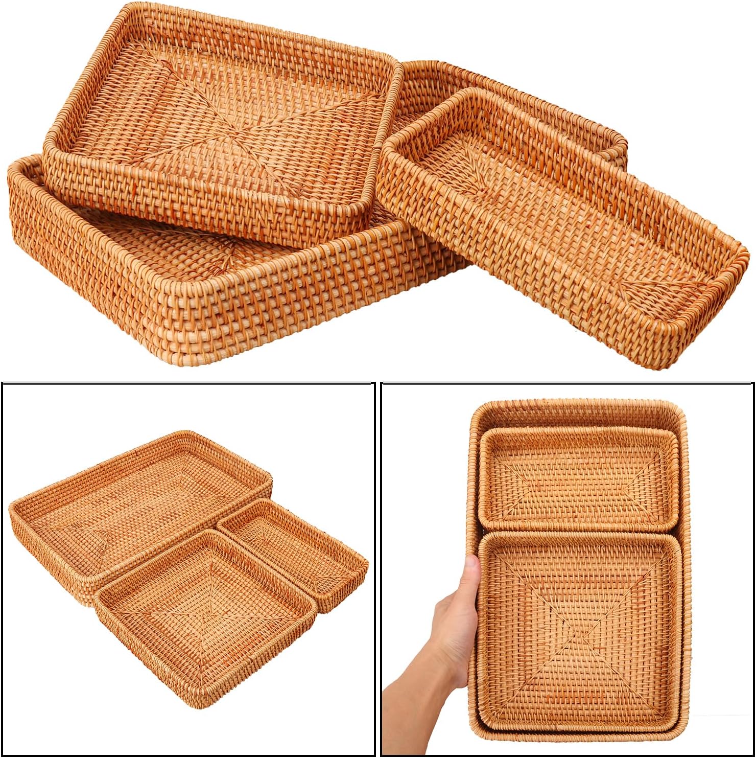 Handwoven Rattan Serving Tray / Set of 3