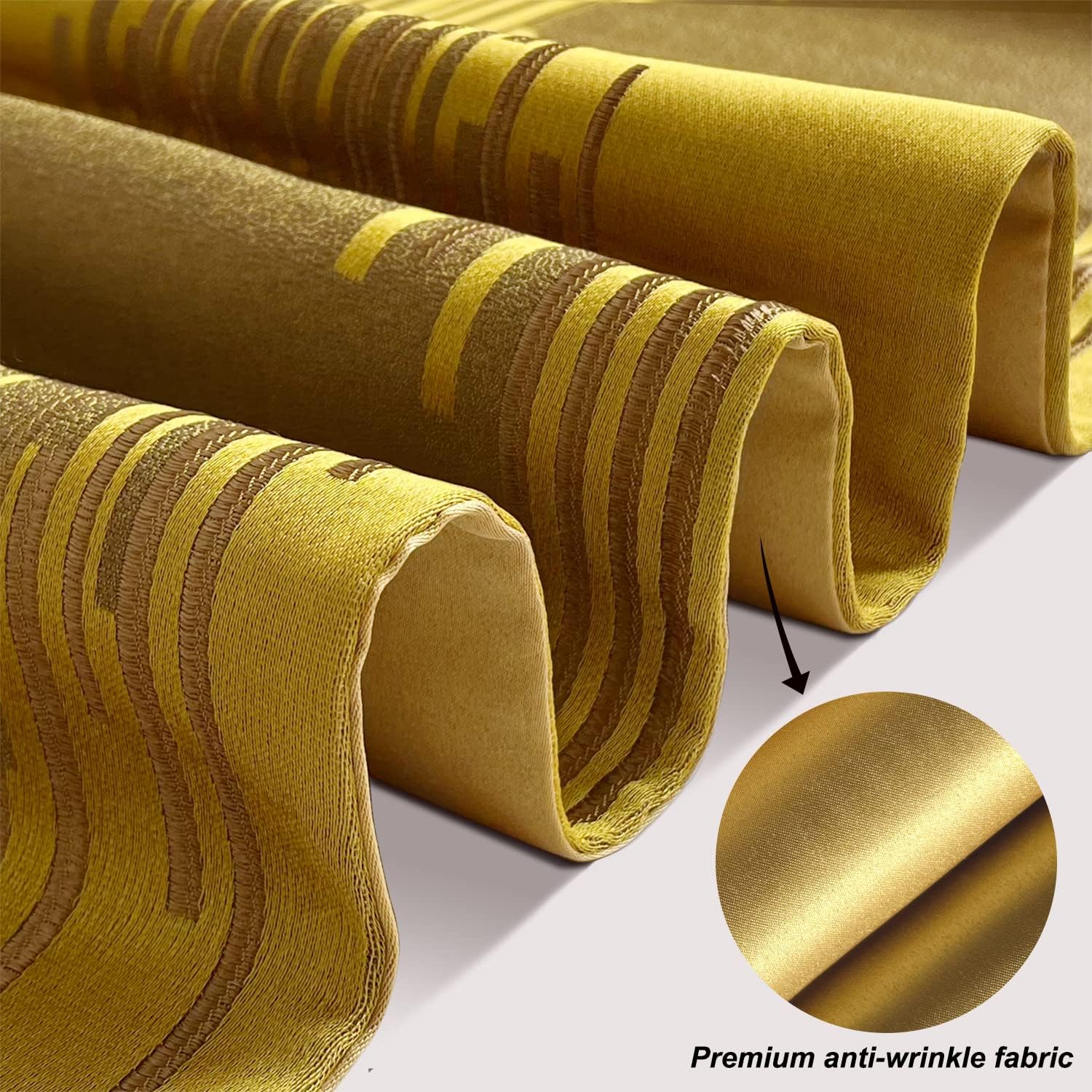 Luxury Golden Table Runner,13"x98", Modern Abstract Geometric, Tassels | Satin Faux Silk Double Layer Accent, Elegant