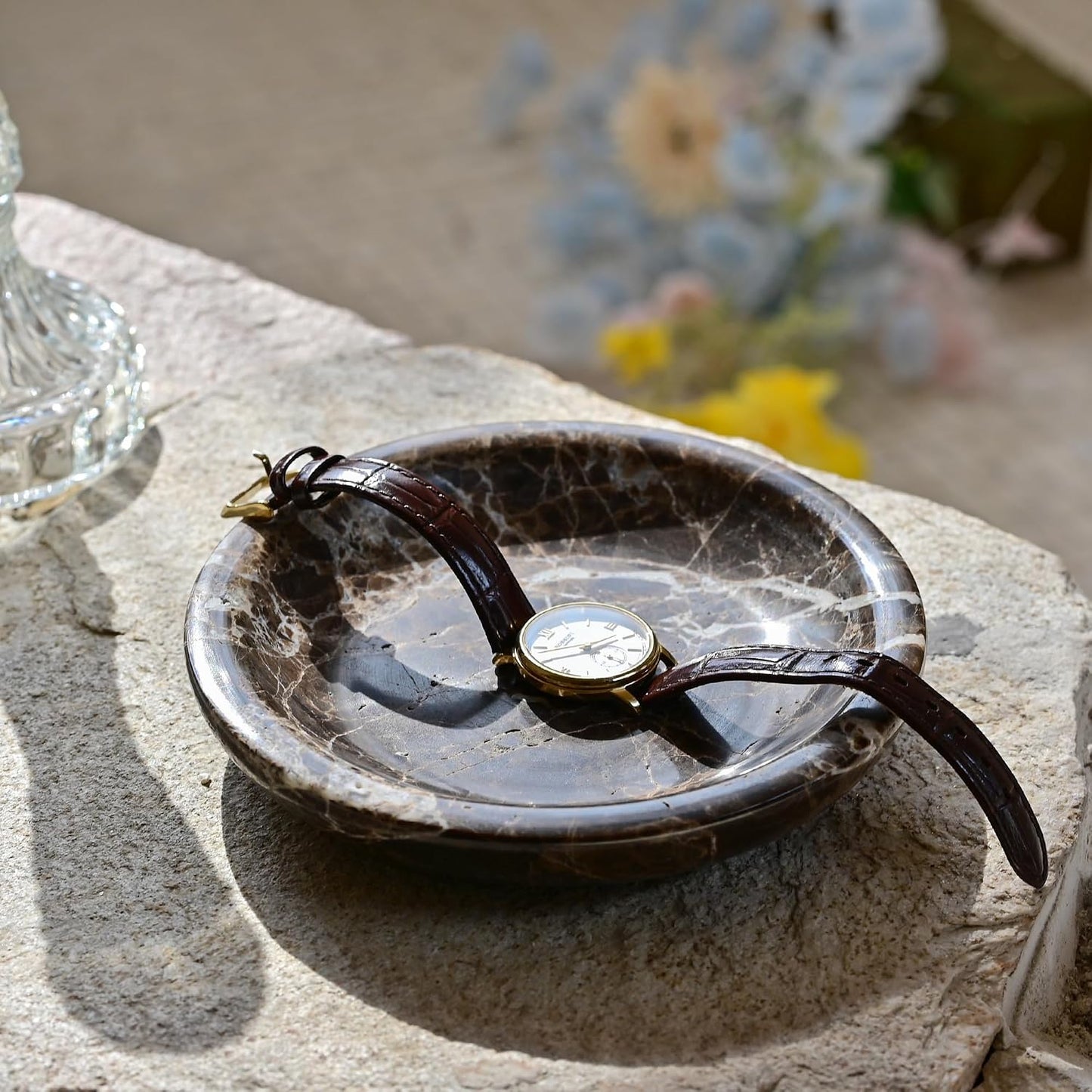 Marble Ring Dish Jewelry Tray / Emperador Dark / Natural