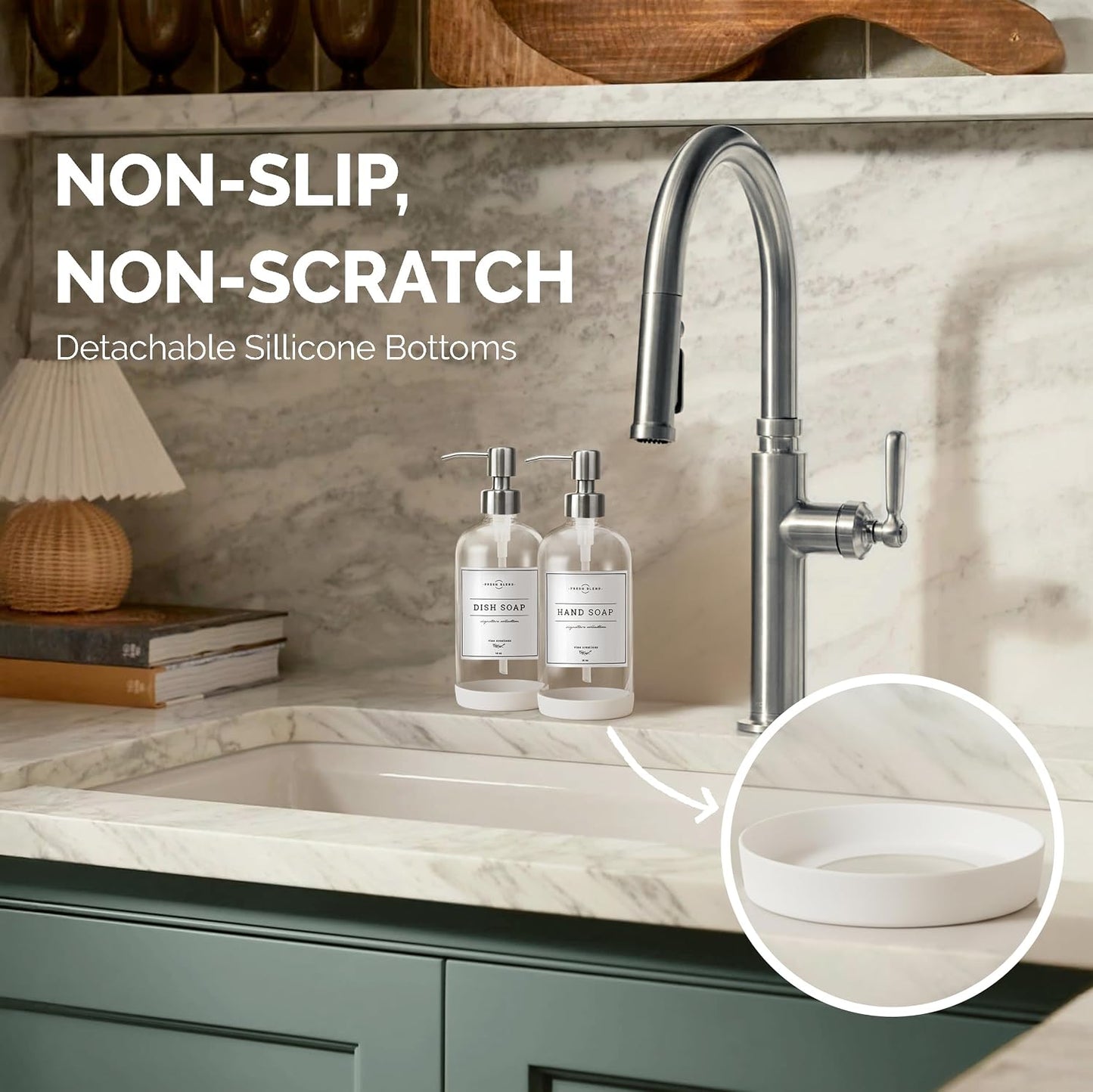 Vine Creations Clear Glass Soap Dispenser, 2 Pack Kitchen Soap Dispenser Set with Stainless Steel Pump, 16 oz Hand Soap