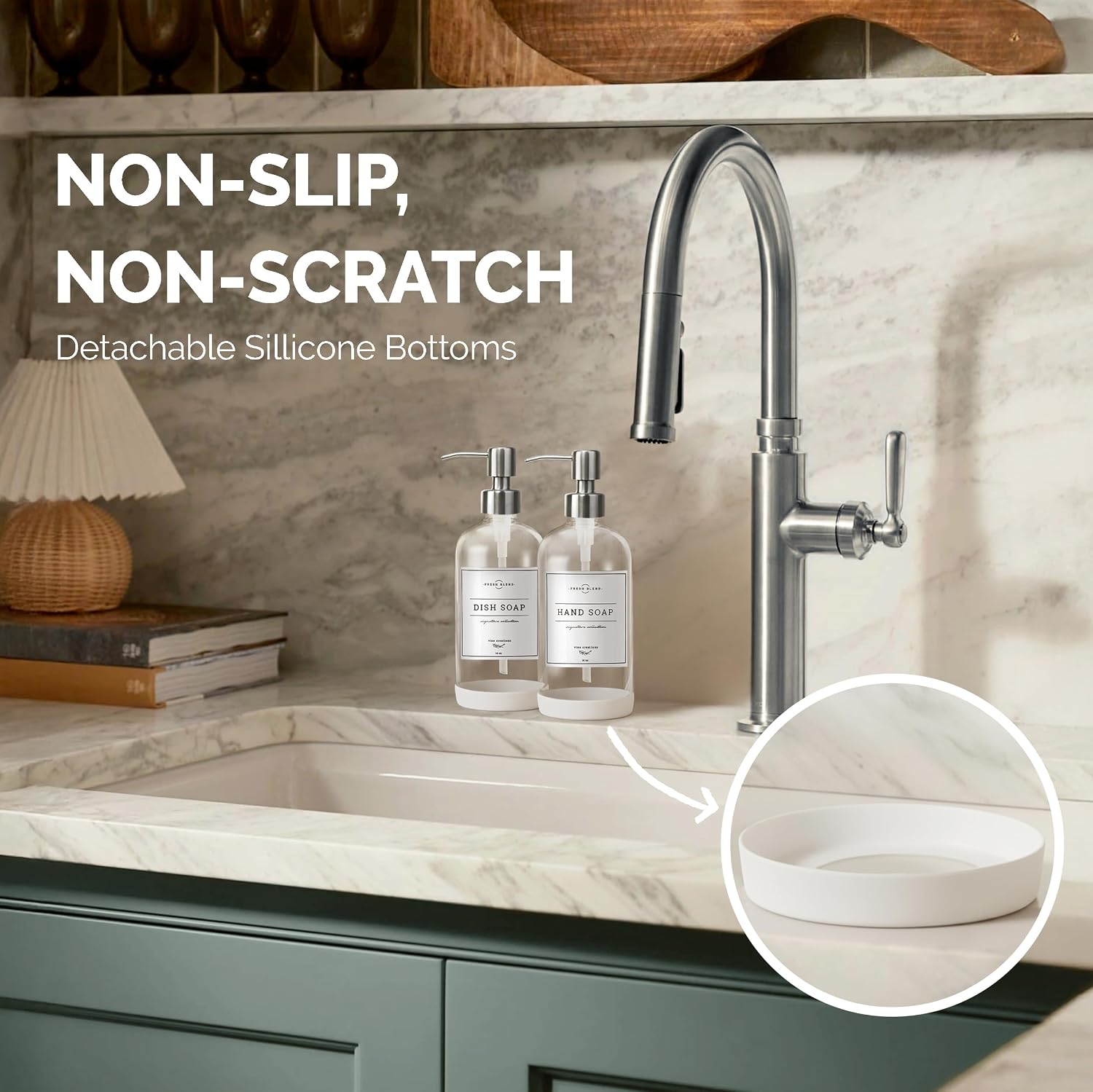 Vine Creations Clear Glass Soap Dispenser, 2 Pack Kitchen Soap Dispenser Set with Stainless Steel Pump, 16 oz Hand Soap