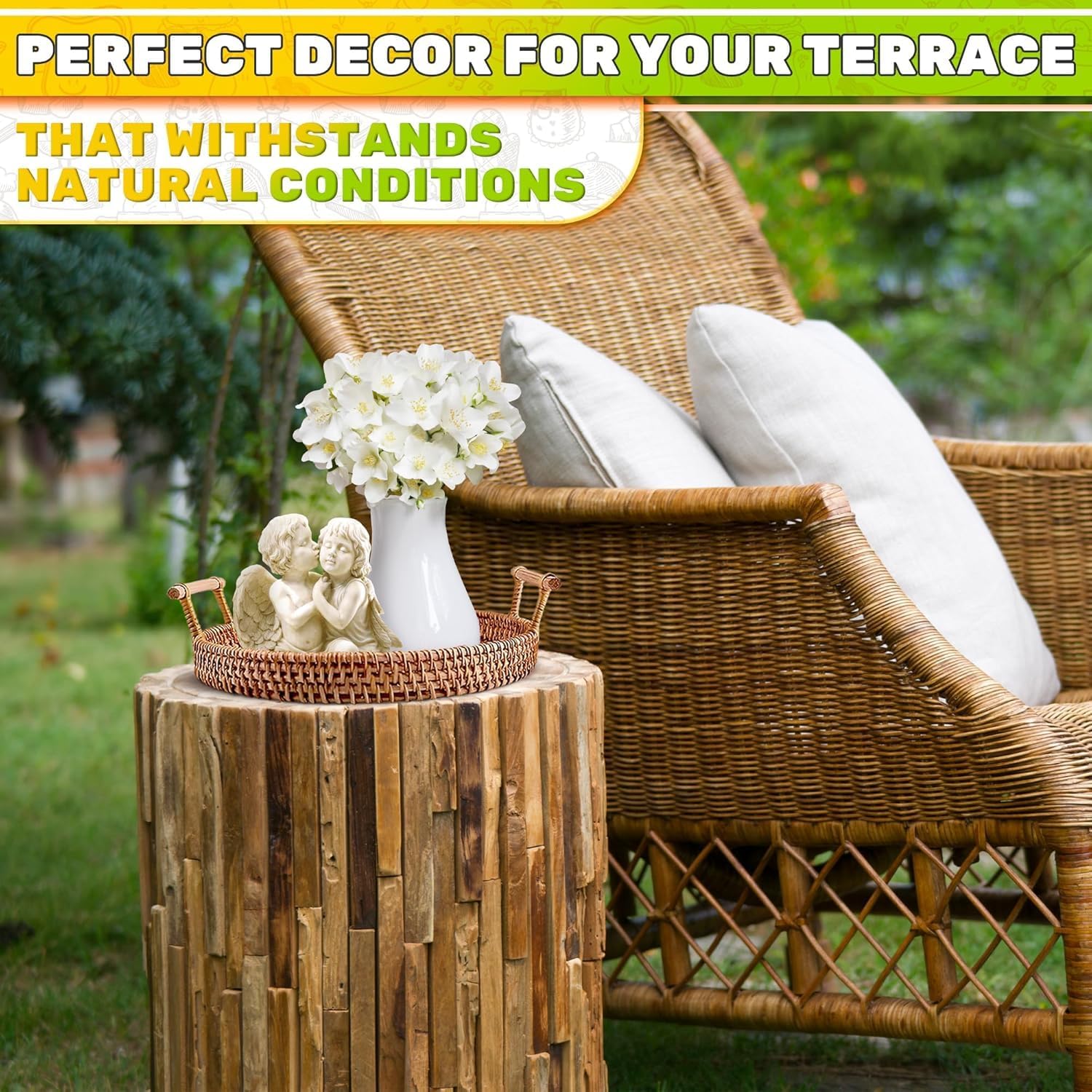 Woven Serving Basket / Rattan Tray 8.7- Round