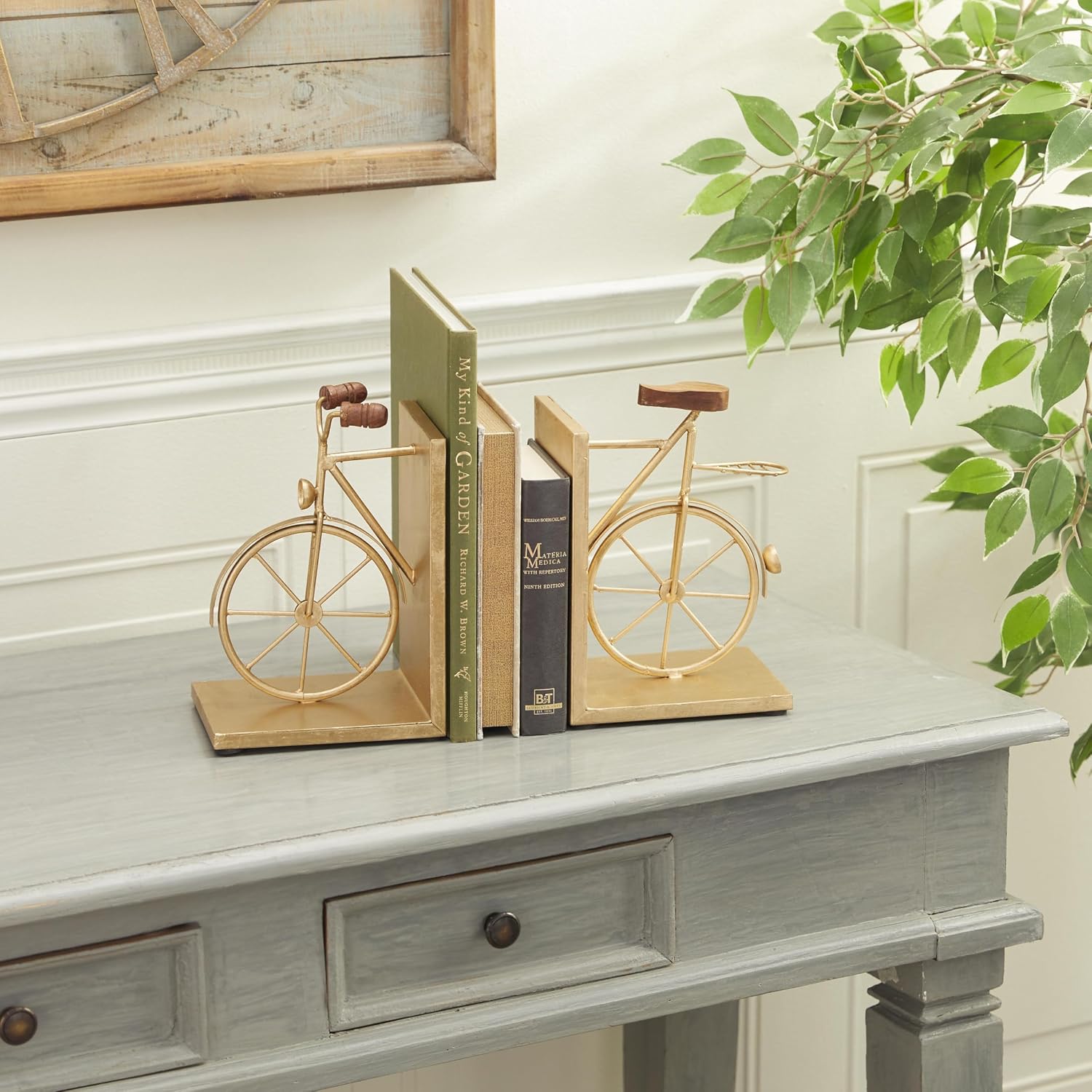 Metal Bike Decorative Bookends Non Skid Bookends / Gold / Set of 2