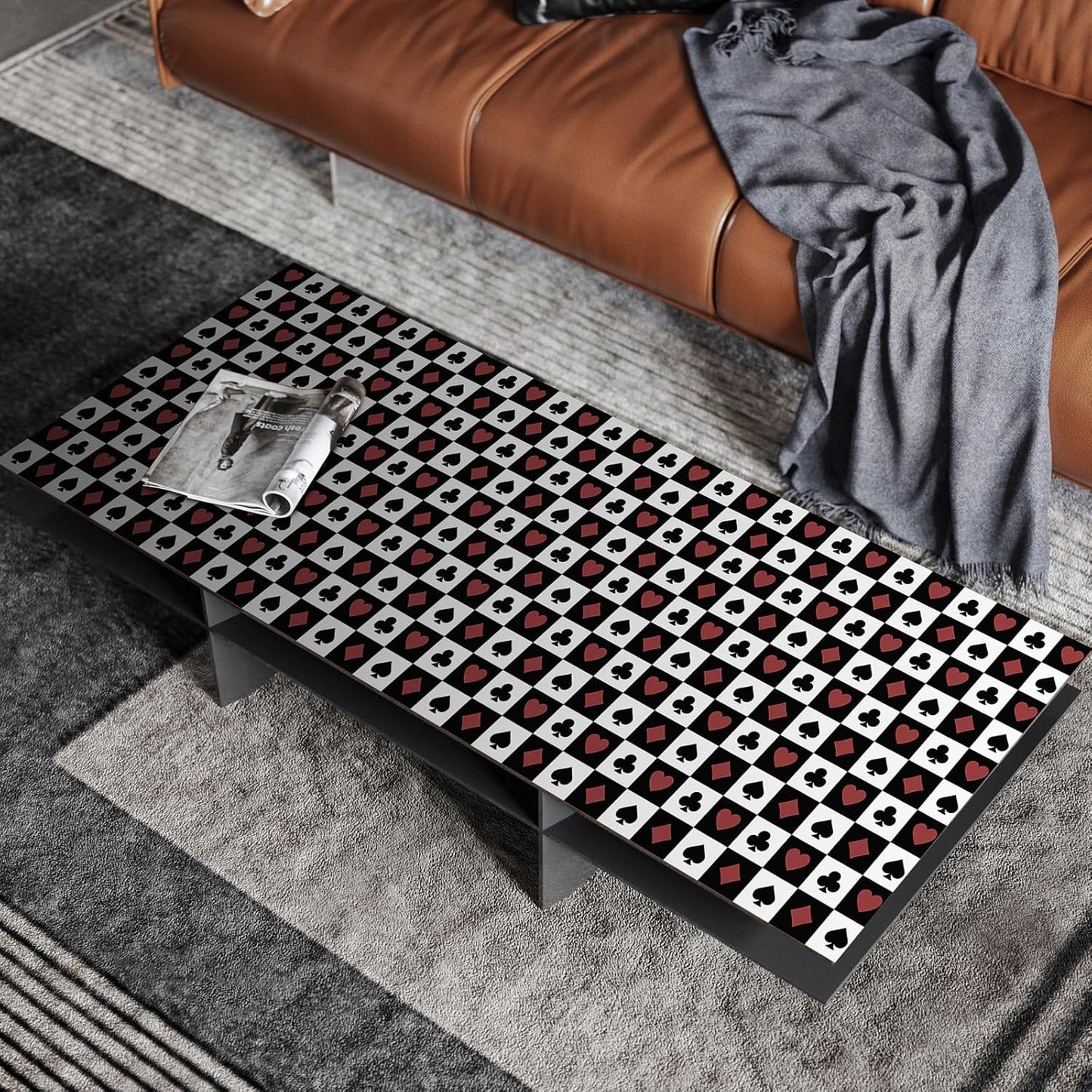 Wallpaper Peel and Stick Red "Gothic Contact Paper Self / Poker / Checkered / 17.3 x 120 / Black