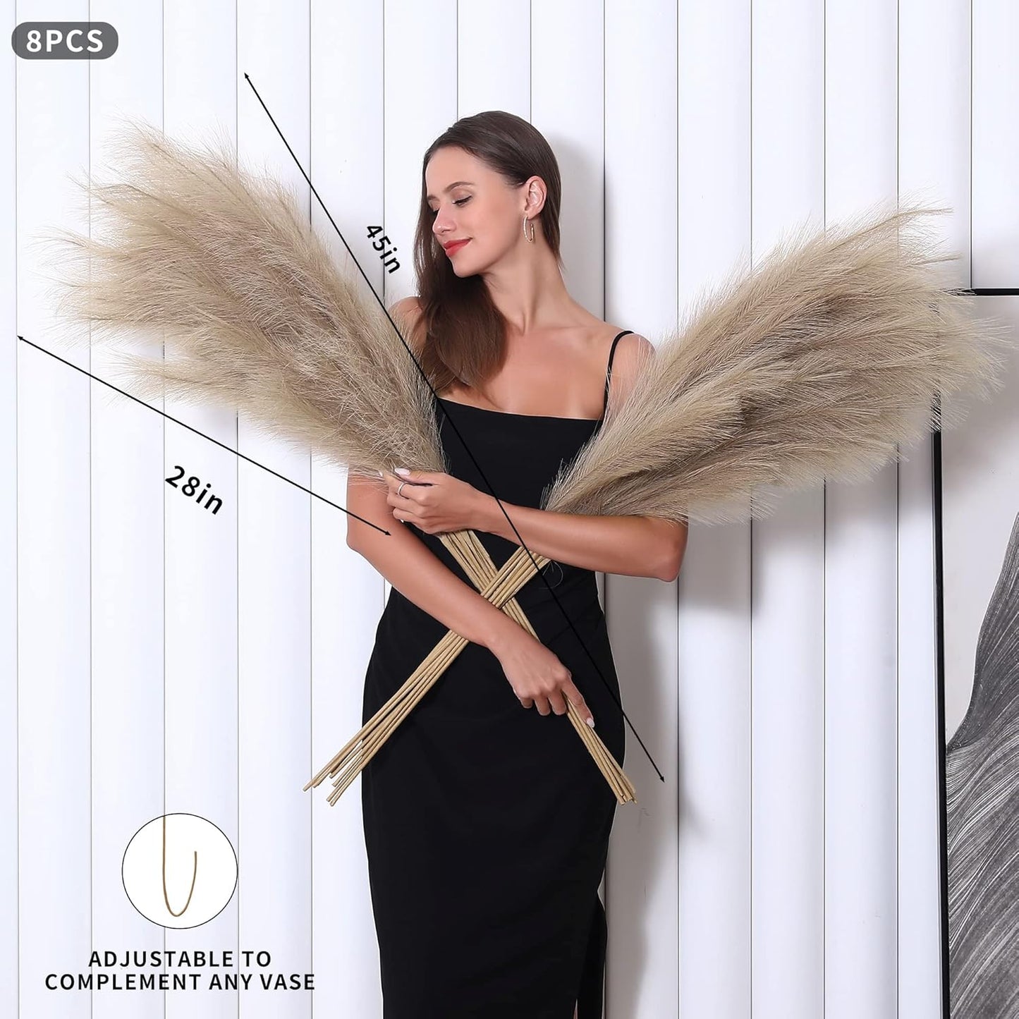 Tall Faux Pampas Grass Decor / Brown / 45 Inch / Set of 8