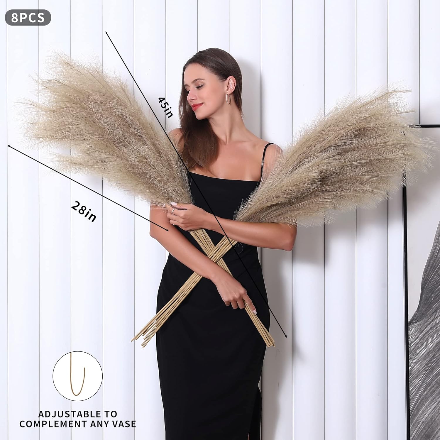 Tall Faux Pampas Grass Decor / Brown / 45 Inch / Set of 8