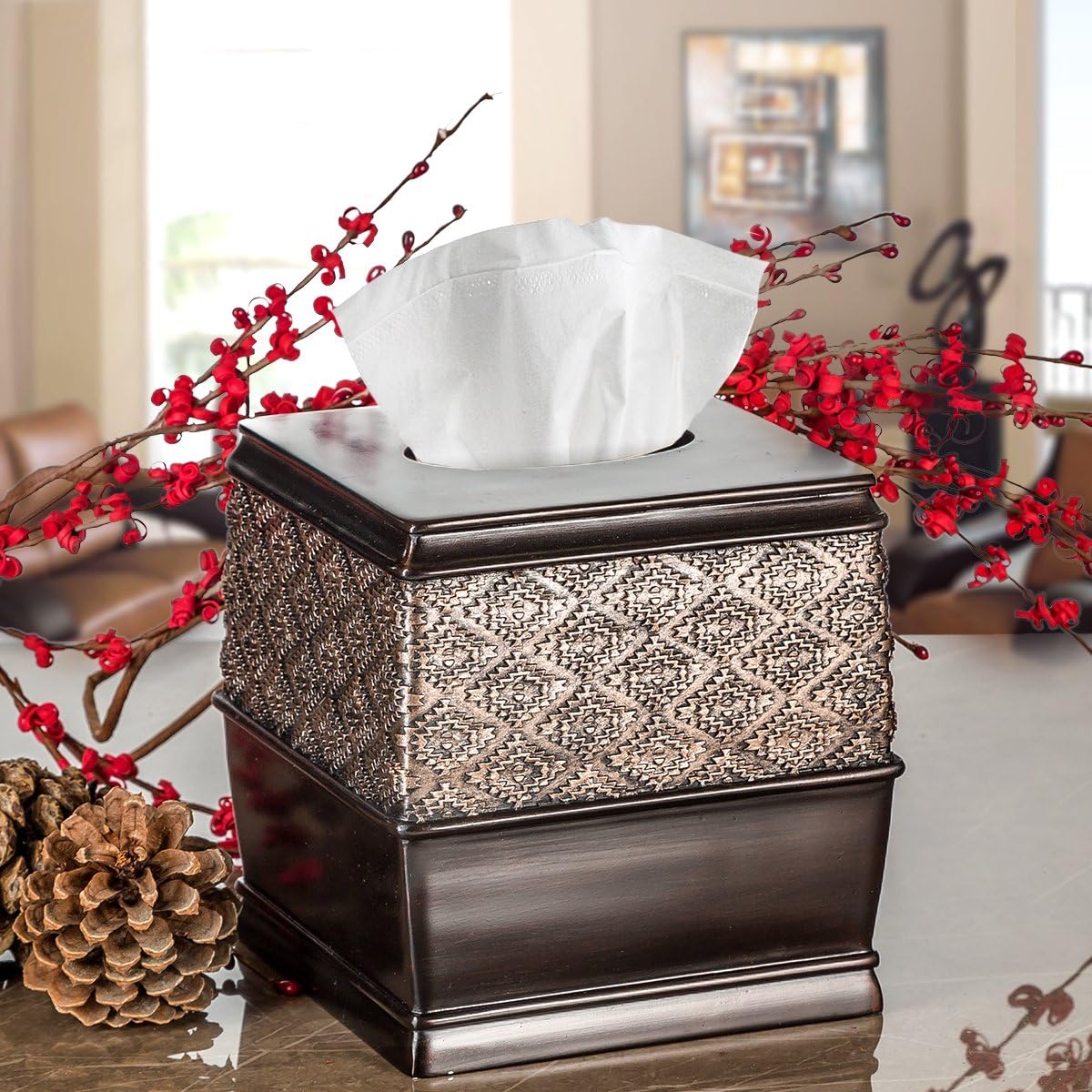 Dublin Brown Square Resin Tissue Box Cover
