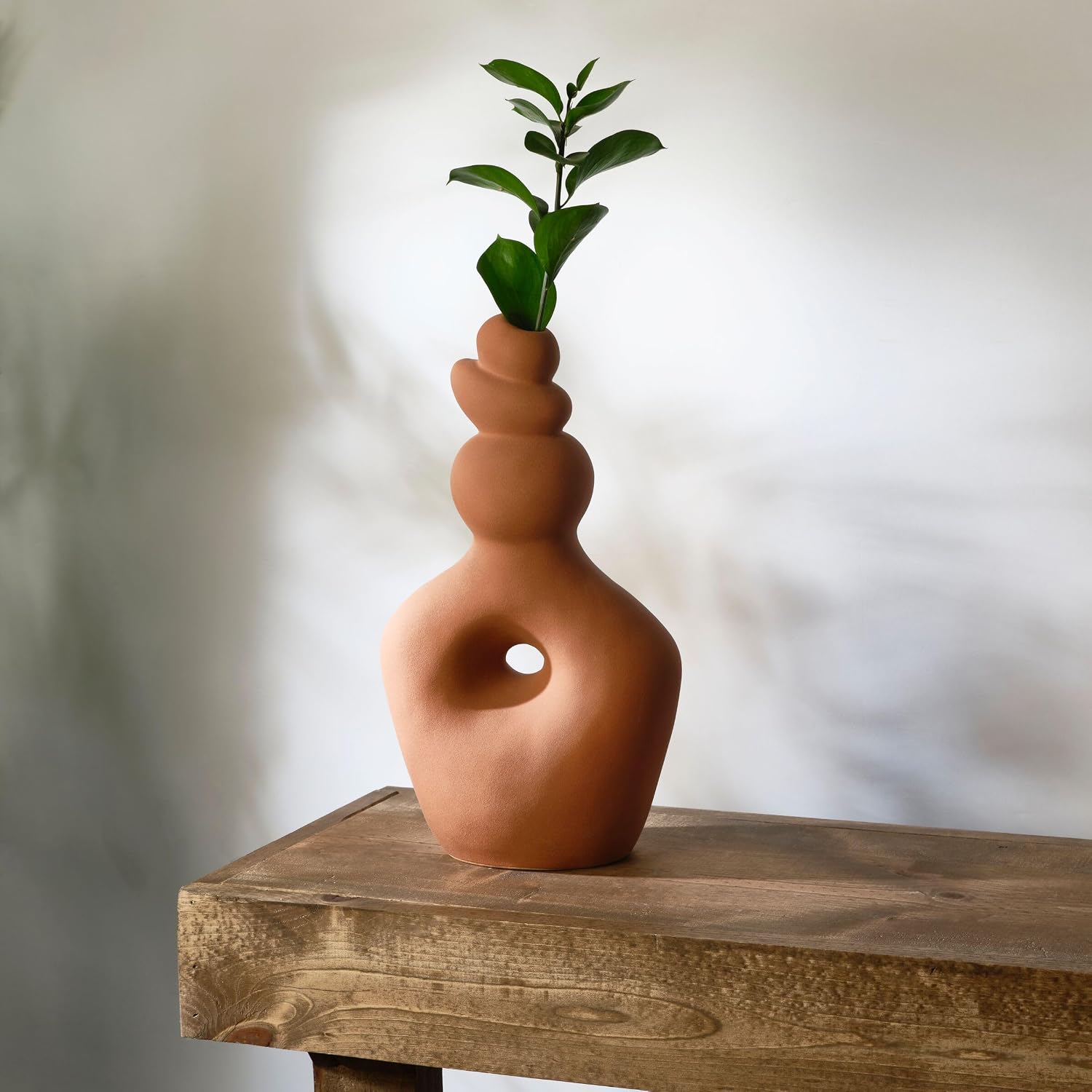 Terracotta Twist Ceramic Stoneware Vase / Teracotta / 13.4 Inch / 13.5 Inch