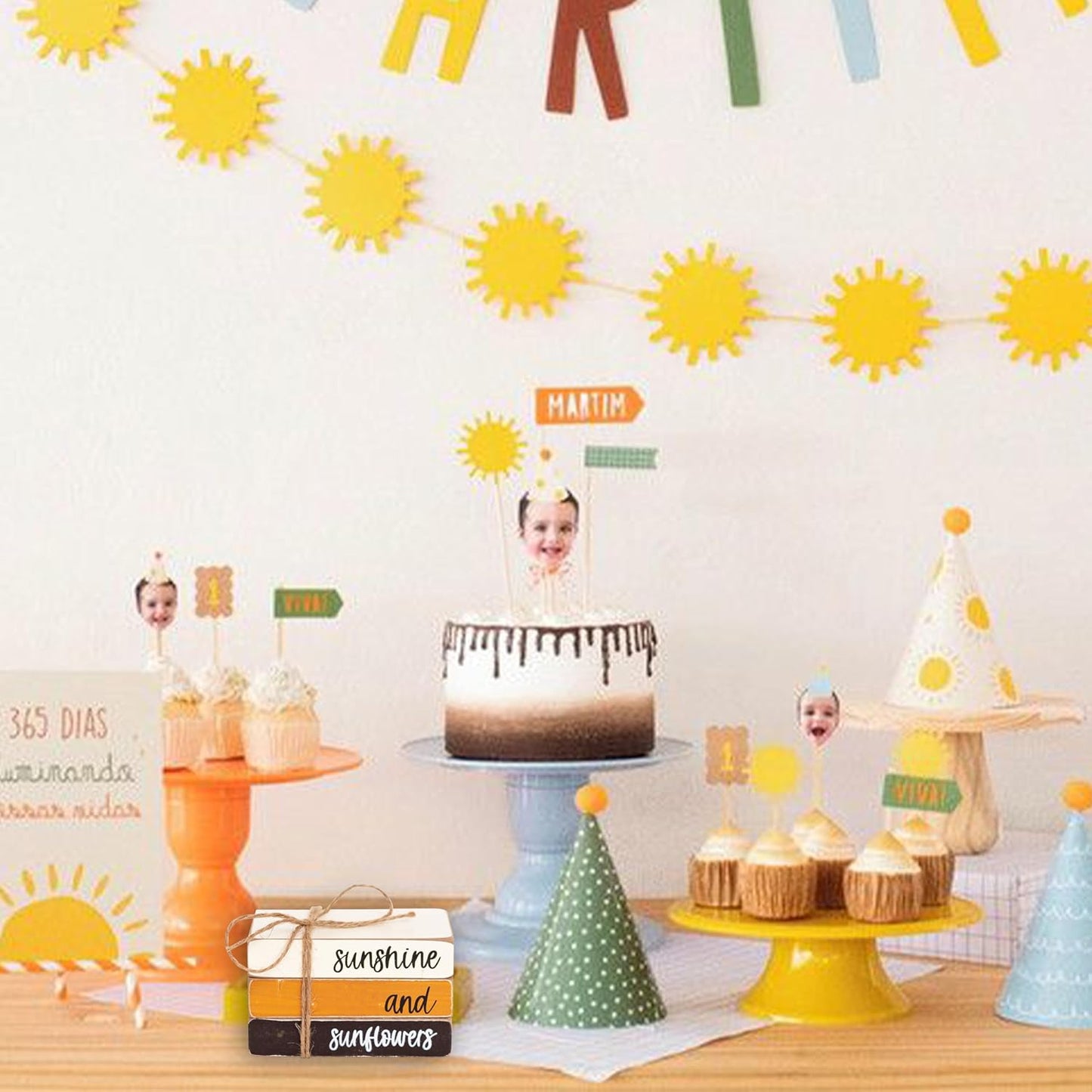 Farmhouse Book Stack / Sunflower Decor