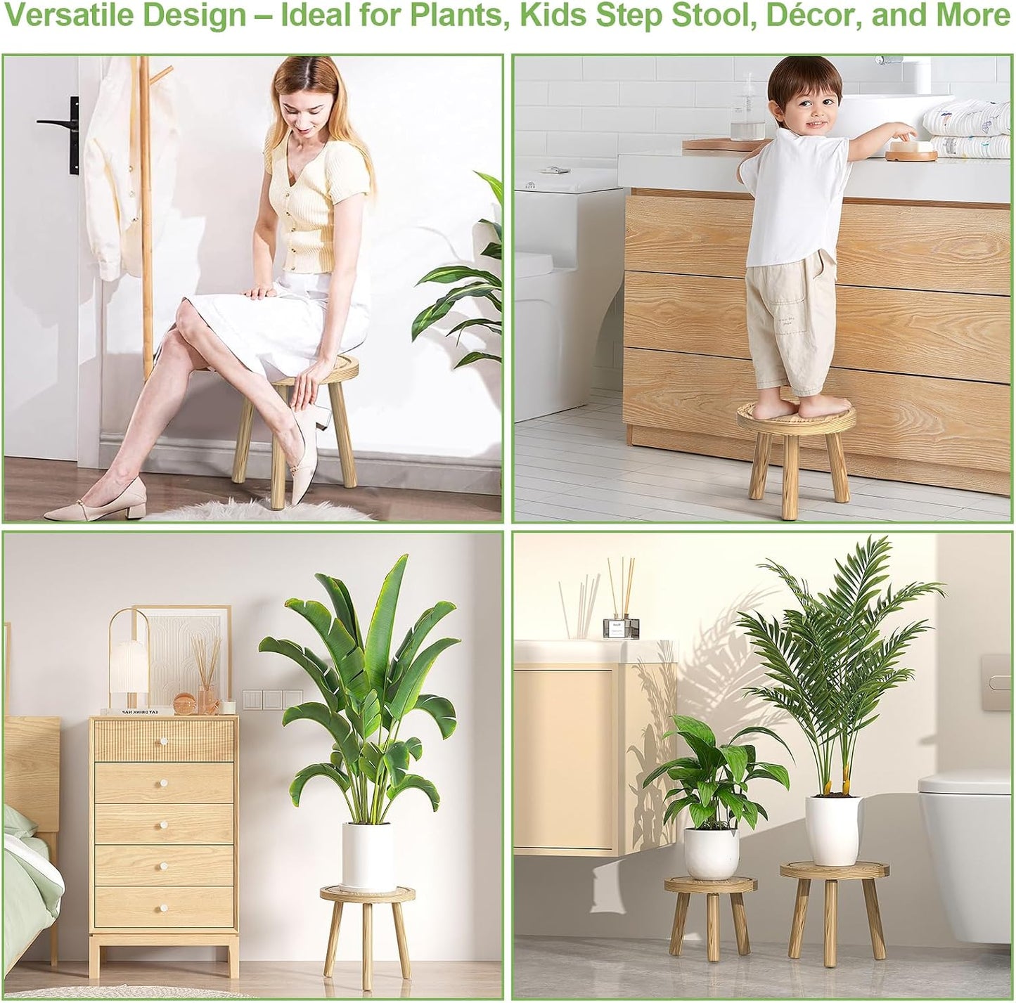 3-Pack Wood Plant Stands Indoor, Single Plant Stand for 6-12 Inch Pots, Mid-Century Modern Plant Stool, Tall Plant