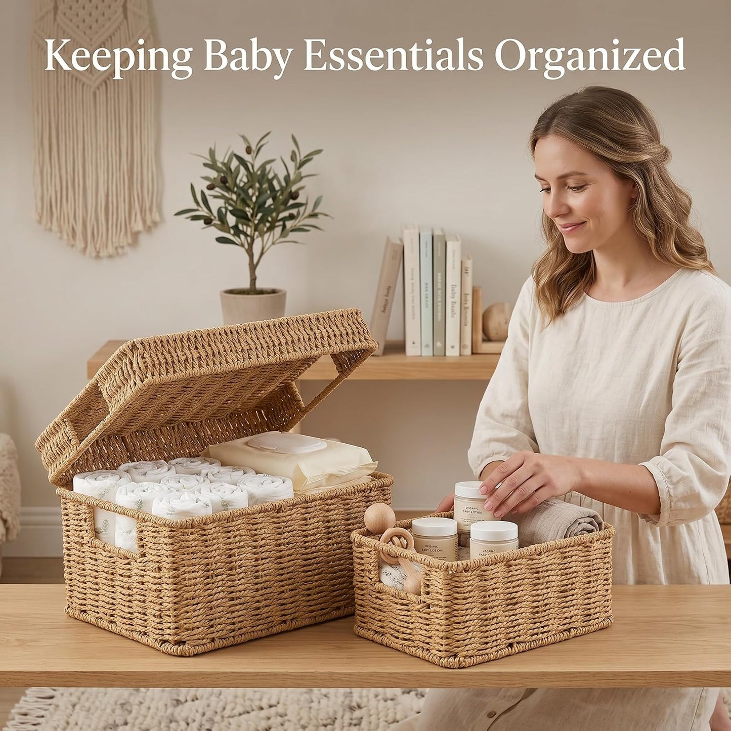 Wicker Storage Basket / Natural / 15 x 12 x 6.8 / 3-piece Mixed Set
