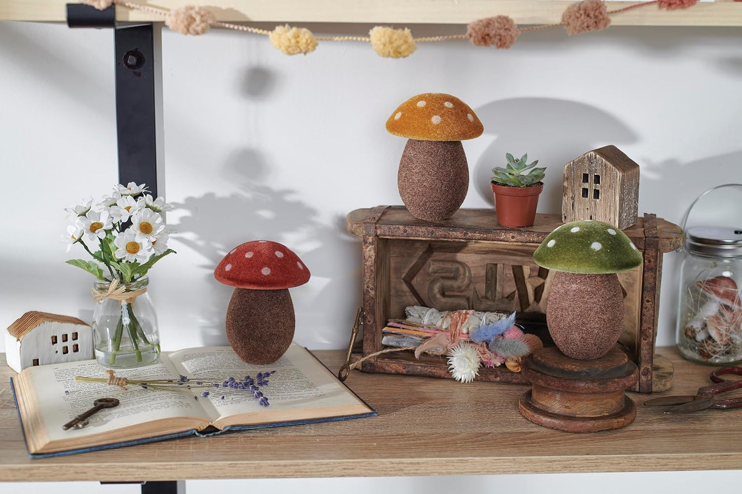 Rustic Wooden House Figurines / Set of 3