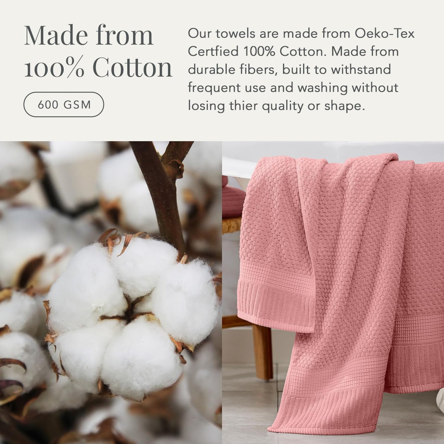 NY Loft 100% Cotton 2-Pack Oversized Bath Towel Set | Rose | Quick-Dry | Two Oversized 35" x 70" Bath Towels / Bath