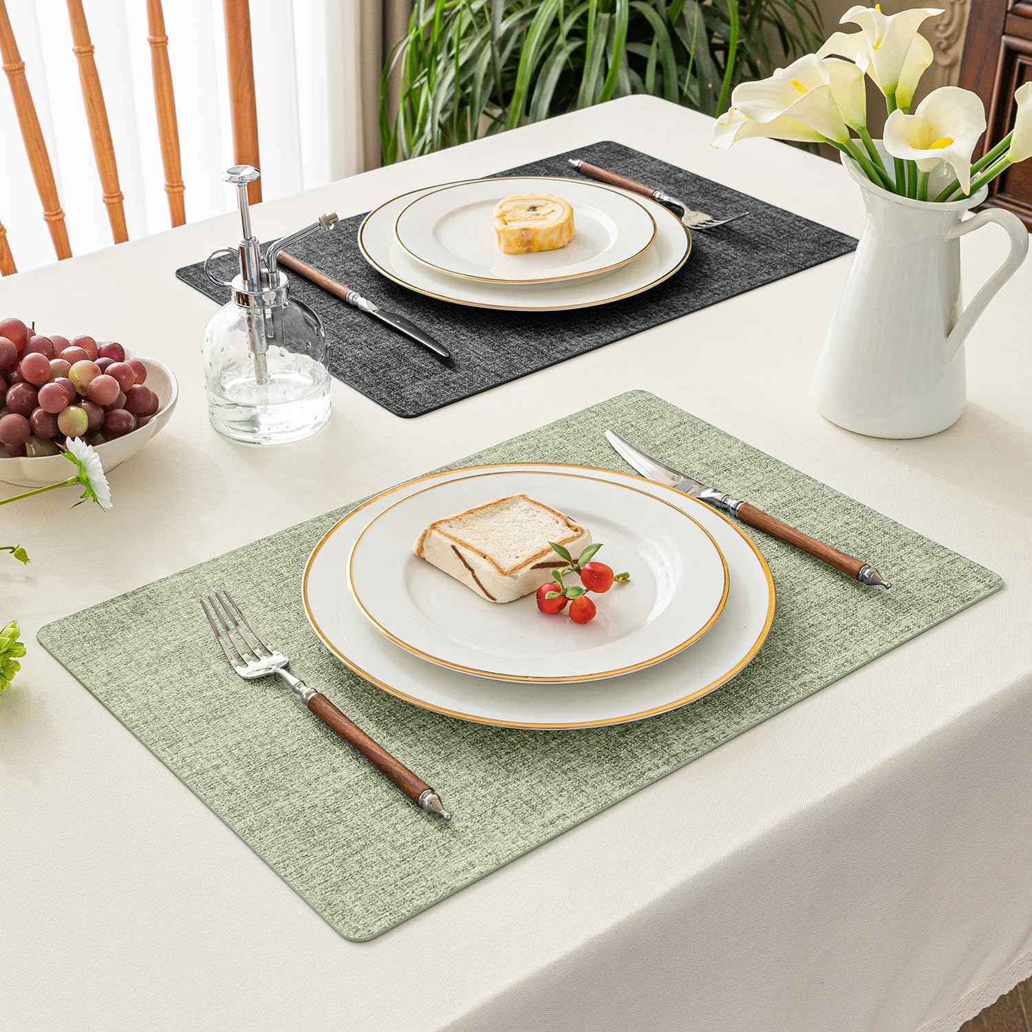 Romanstile Reversible Vinyl Placemats Set of 8, Faux Leather 100% Waterproof Oil-Proof Wipeable Place Mats, Heat