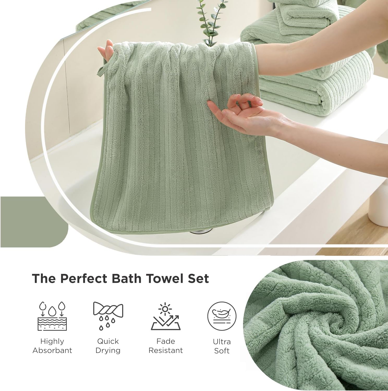 18 Piece Family Bath Towel Set Include 6 Bath Towels,6 Hand Towels and 6 Washcloths Soft Bathroom Towel with Hanging