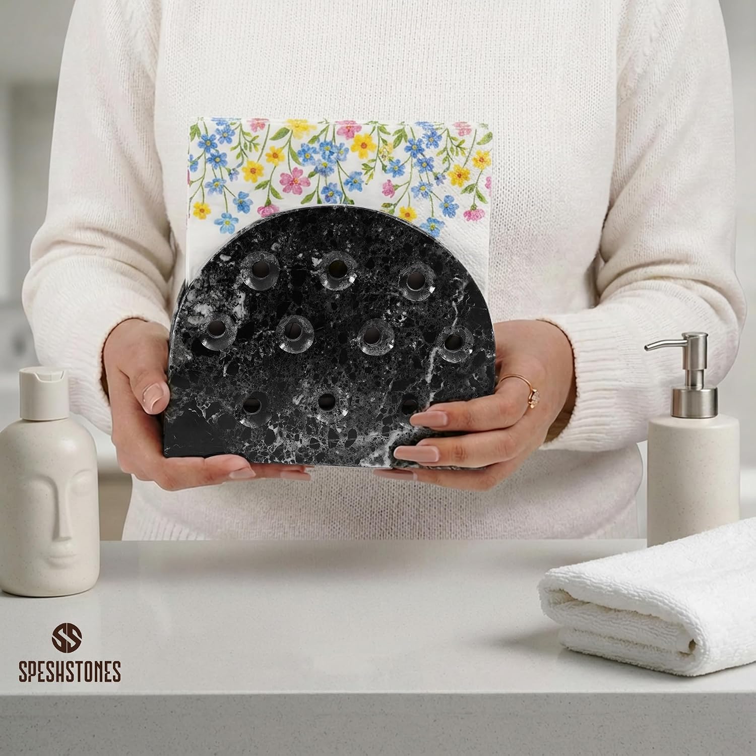 Marble Napkin Holder / Black / 6.5 Inch