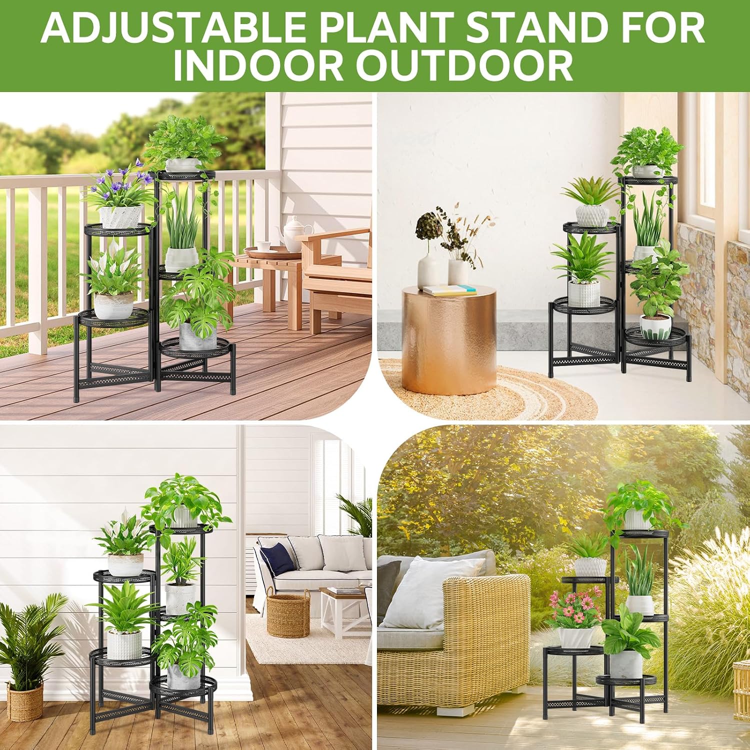 iDavosic.ly 5 Tier Large Plant Stand Indoor Outdoor, 10 In Tray, Iron Black | Tiered Metal Corner Heavy Duty Multiple