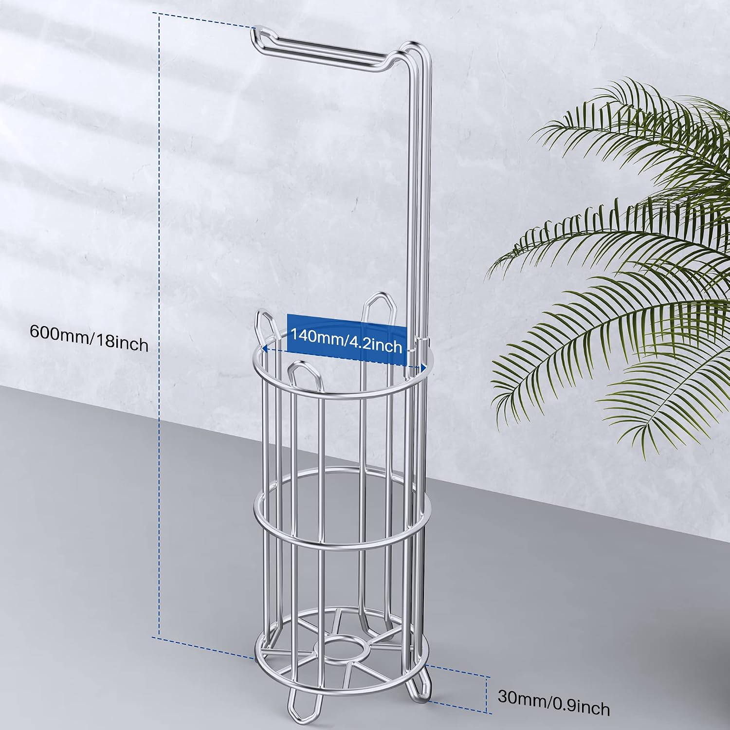 Meangood Toilet Paper Holder Stand and Tissue Paper Roll Dispenser for 4 Mega Rolls, Bathroom Free Standing Tissue Roll
