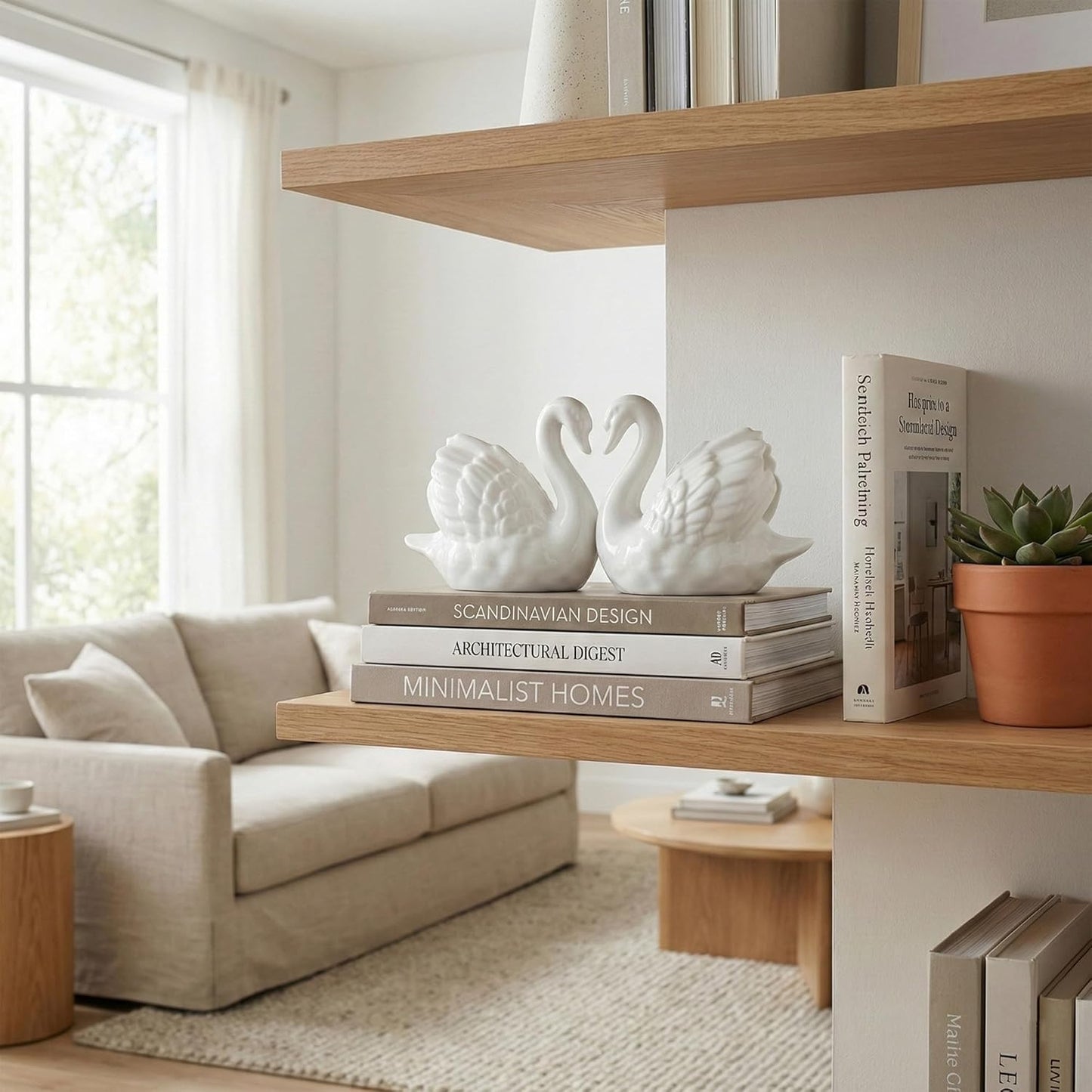 Ceramic Swan Figurines / White / 3.9 x 3.3 / Set of 2