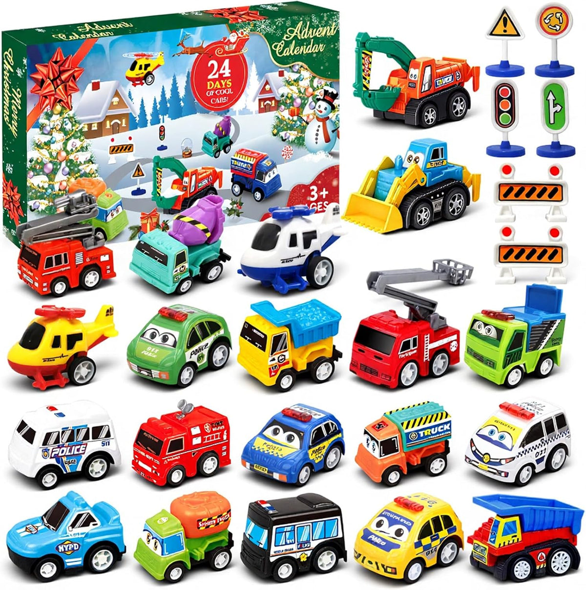 2026 Advent Calendar for Kids Boys, 24 Days Toy Cars with Scene Accessories