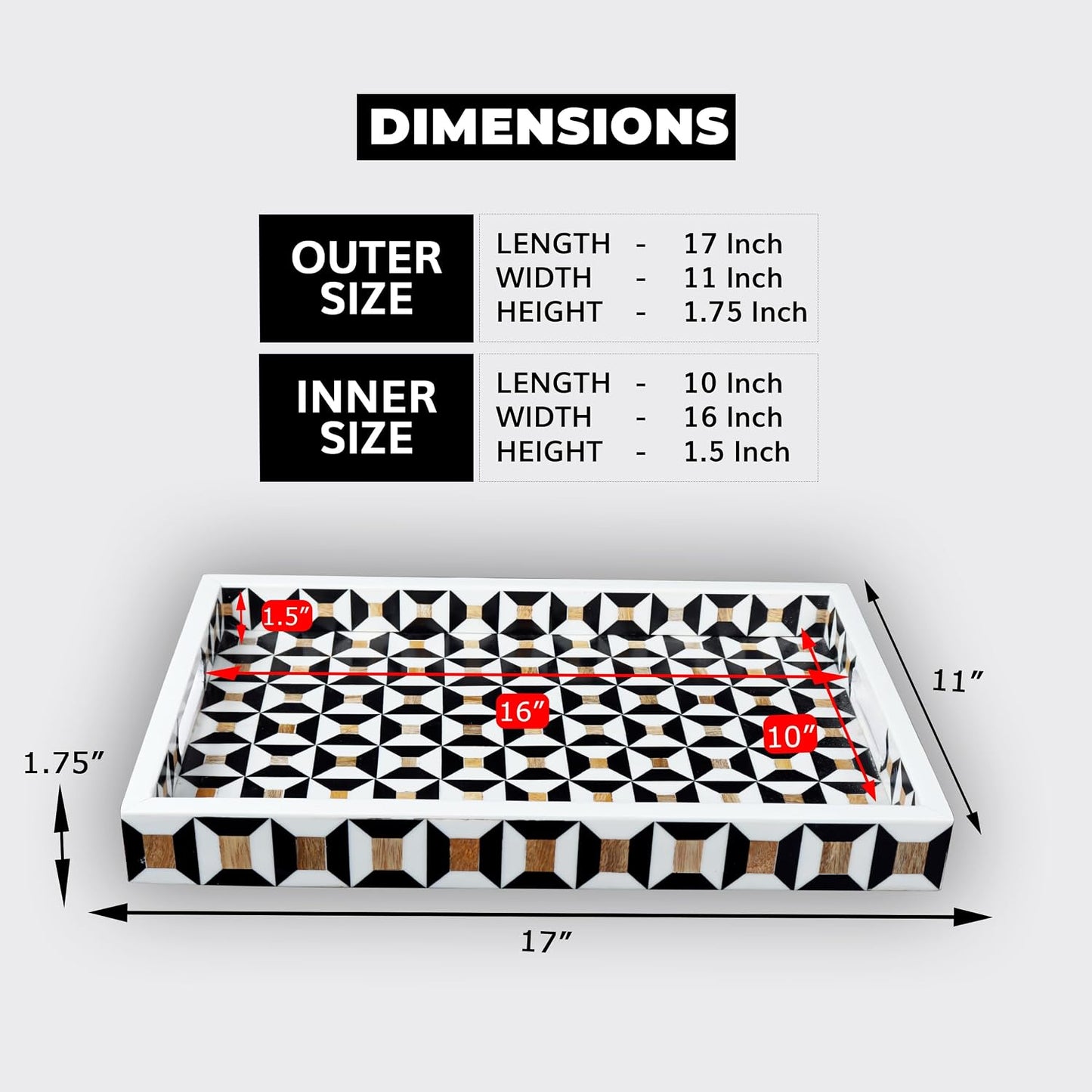 Ottoman Tray / Handmade Pattern Inspired Decorative Tray / 17 x 11 x 2 / Discovery Cypher