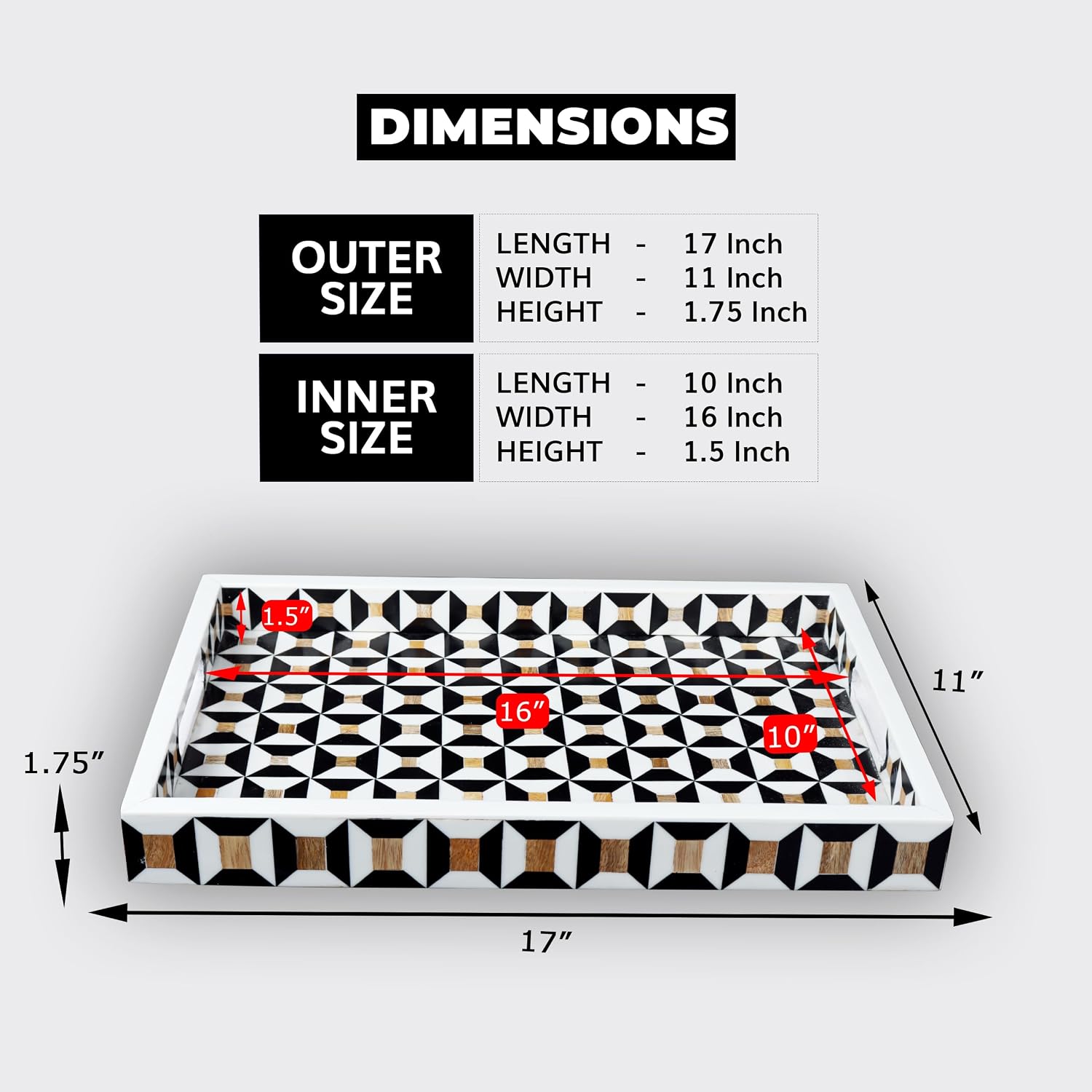 Ottoman Tray / Handmade Pattern Inspired Decorative Tray / 17 x 11 x 2 / Discovery Cypher