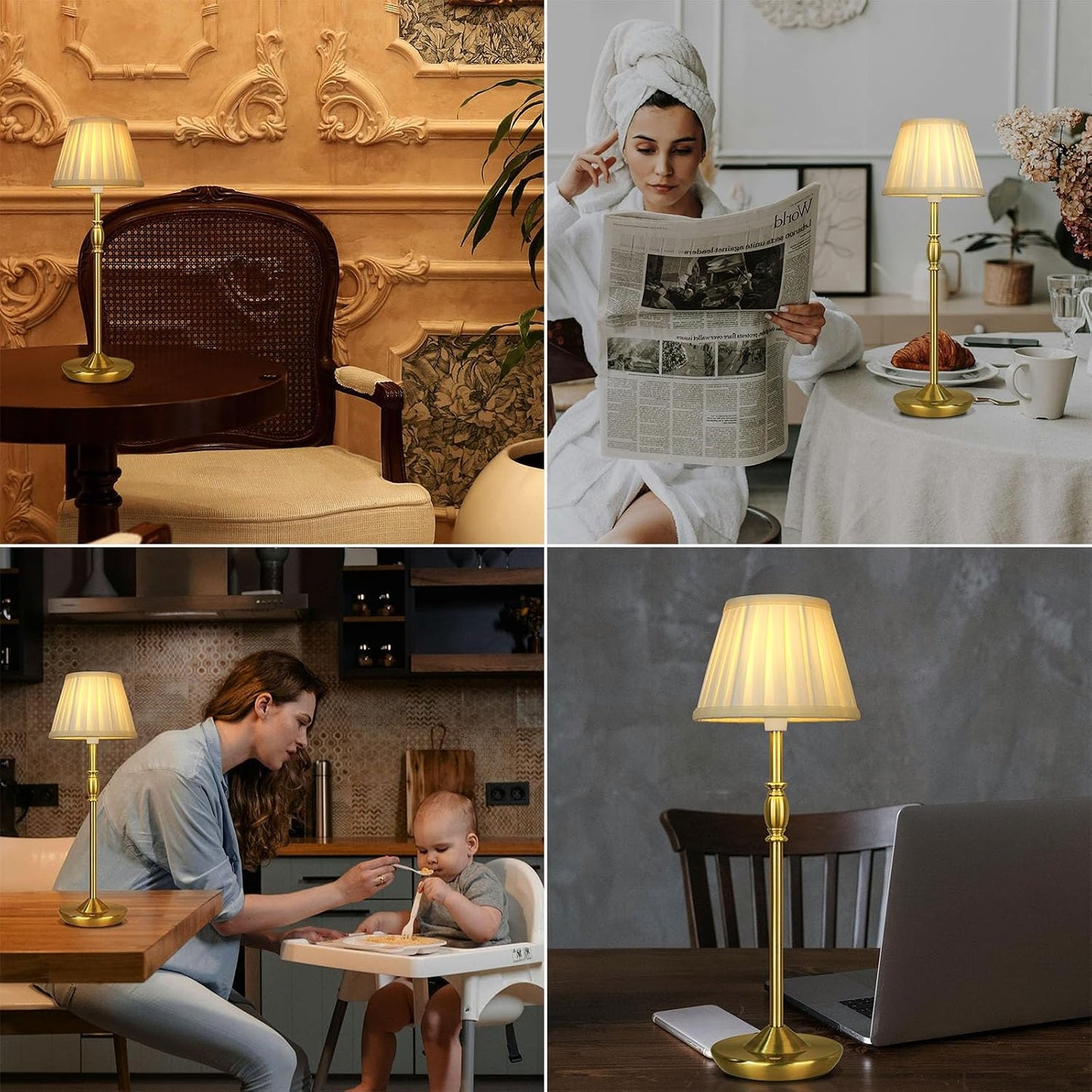 Cordless LED Touch Lamp with Dimmer Portable Small Table Lamp, 18" 2700K Rechargeable Battery Light for Bedside, Dining