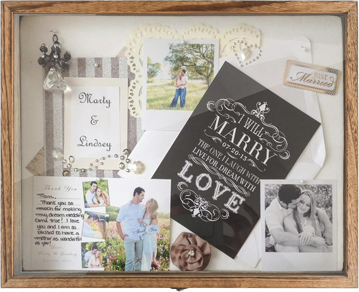 16x20 Shadow Box Frame in Wood Color with Linen Back | Shadow Box Display Case with Paulownia Wood and Real Glass Cover