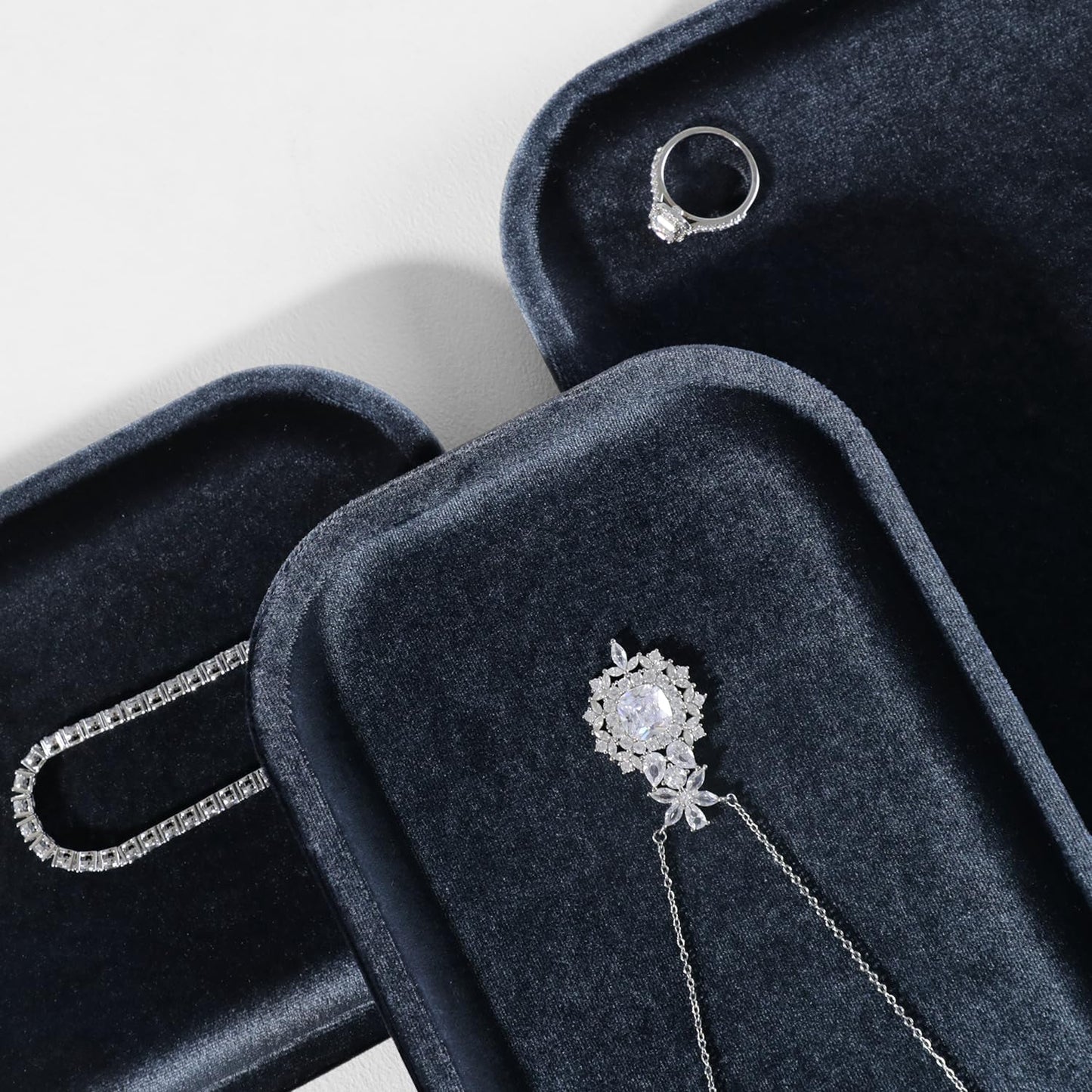 Resilient Velvet Jewelry Display Tray for Ring Earrings Bracelet Necklace / Slate Gray / 7.9 x 4.7
