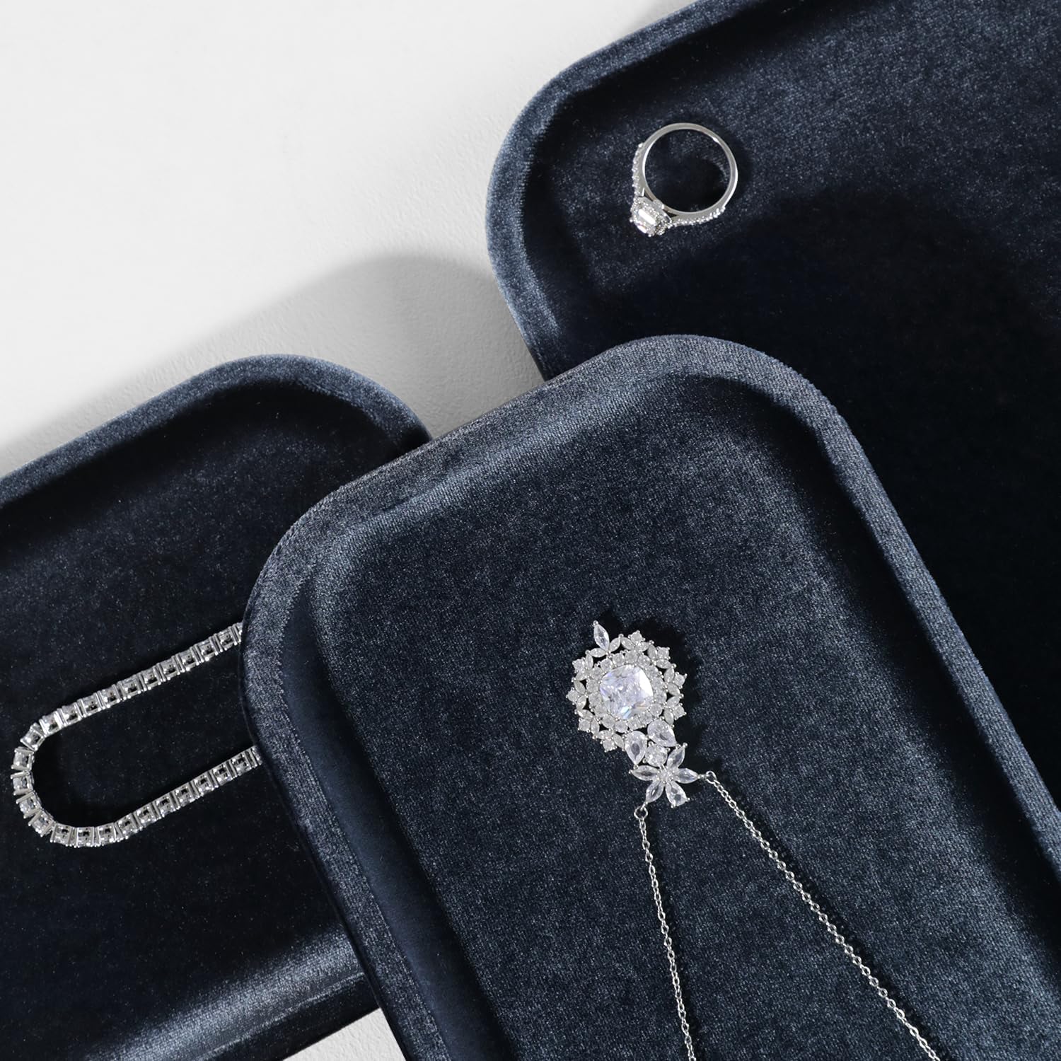 Resilient Velvet Jewelry Display Tray for Ring Earrings Bracelet Necklace / Slate Gray / 7.9 x 4.7