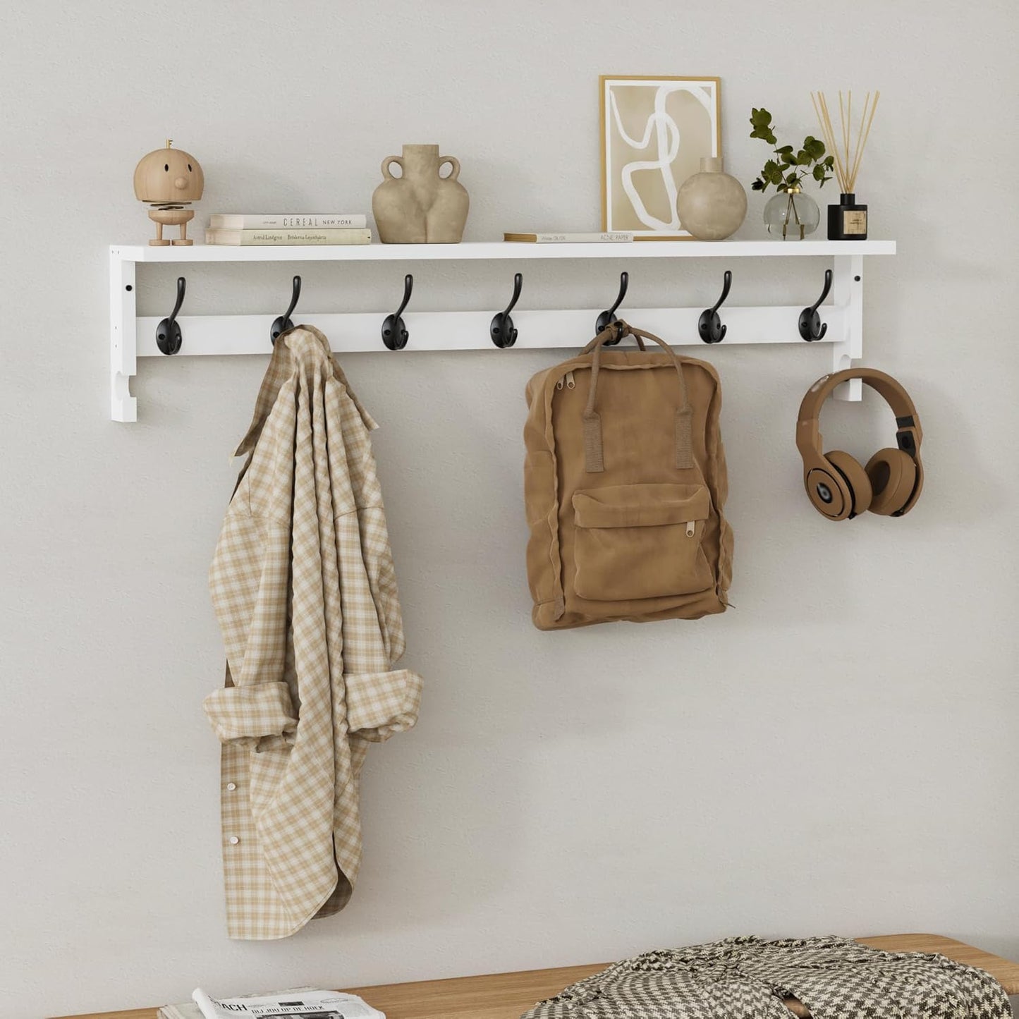 AMBIRD Coat Rack Wall Mount, 35 Inch Large Coat Hooks Wall Mounted with 7 Dual Metal Hooks and 2 Side Hooks, Wall Hooks