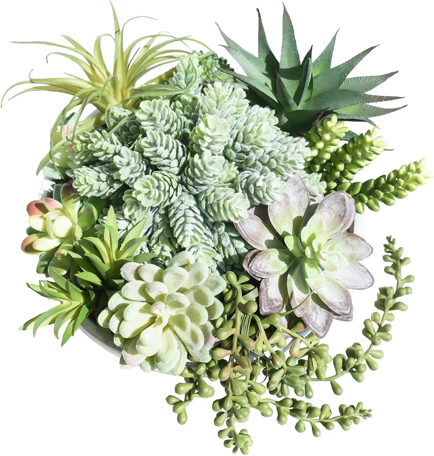 9" Artificial Succulent Arrangement Succulent Plants in Gray Round Planter Faux Potted / Grey