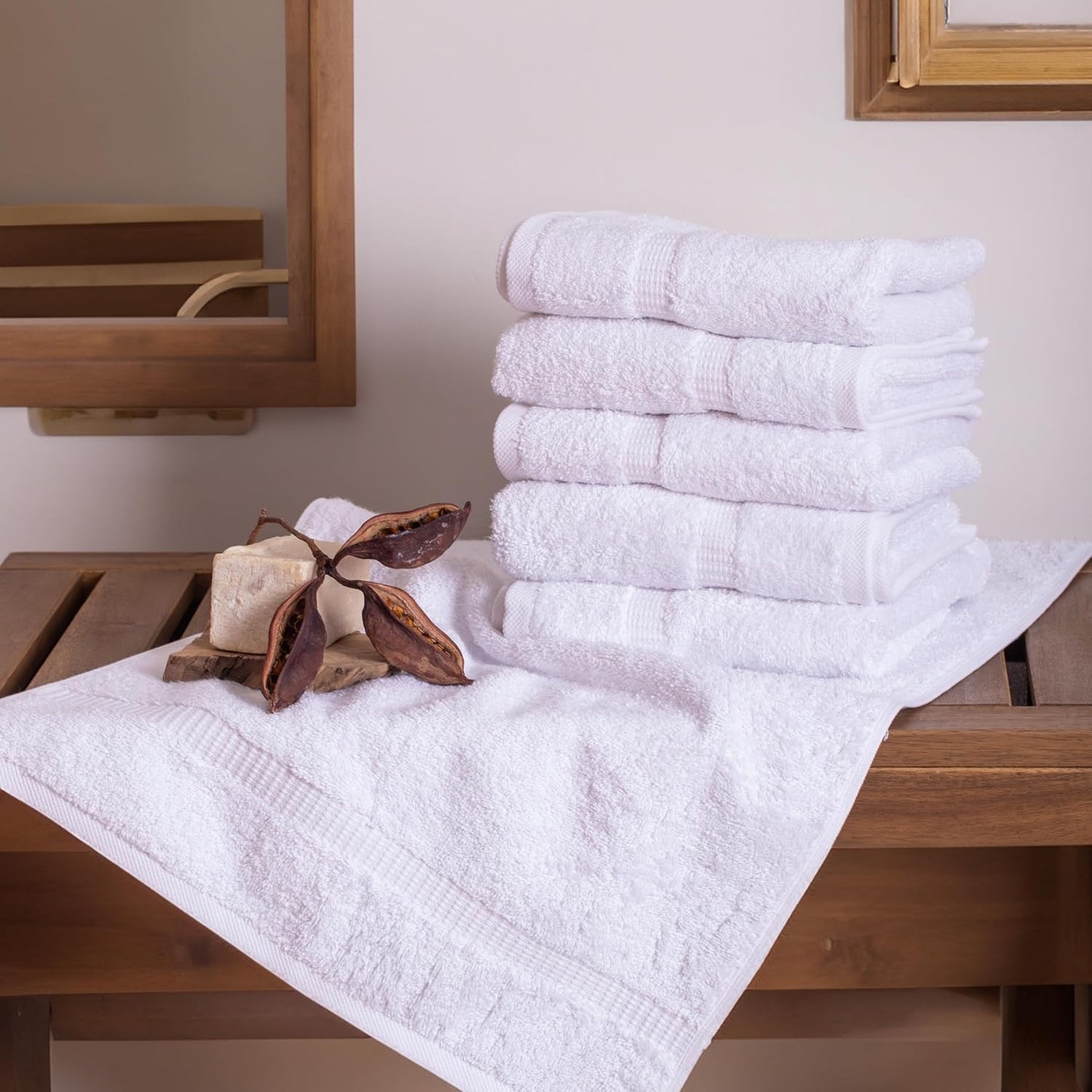SALBAKOS 6-Piece 100% Turkish Cotton Hand Towels, 16x30 inch, White | Large Size Thick Super Soft Highly Absorbent