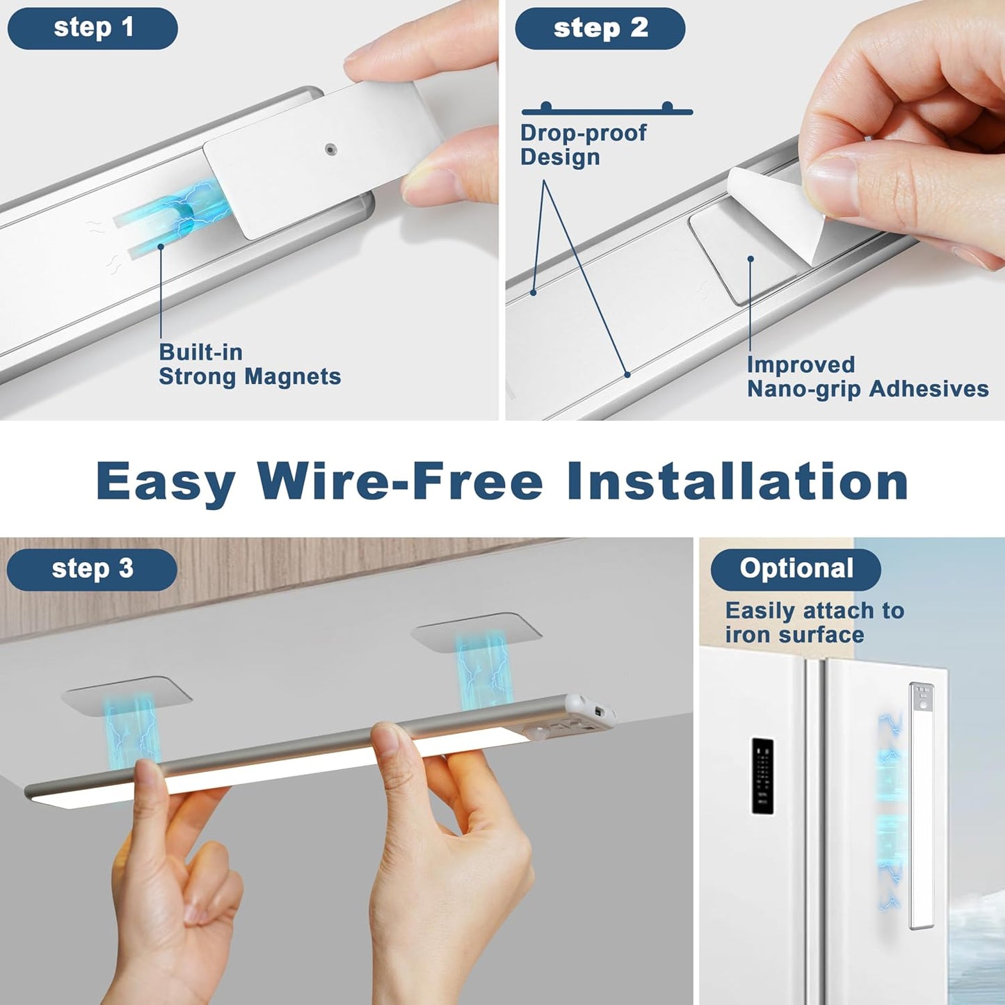 BLS 14.8inch Under Cabinet Lighting, LED Closet Lights, Motion Sensor Light Indoor, Battery Operated USB C