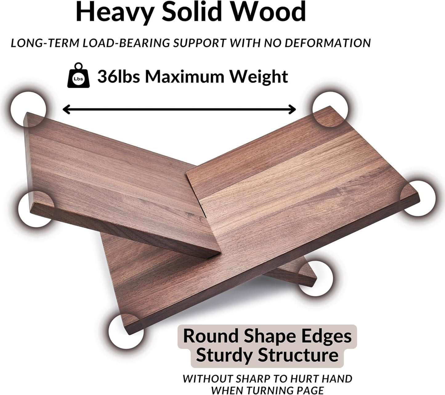 Honygebia Solid Walnut Wood Book Stand, Cross Frame Open Display Holder | Solid Walnut Wood, 14mm Thick Panels, 9.5"D x